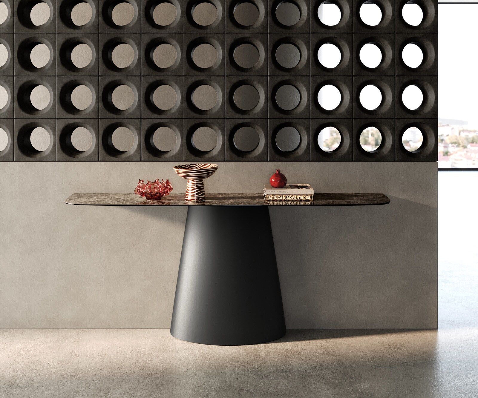 Consoletafel Edge Bootvorm 180x40 cm Keramiek Emperador Extra Lucidato Dunkelbraun Conos Metaal Zwart 4