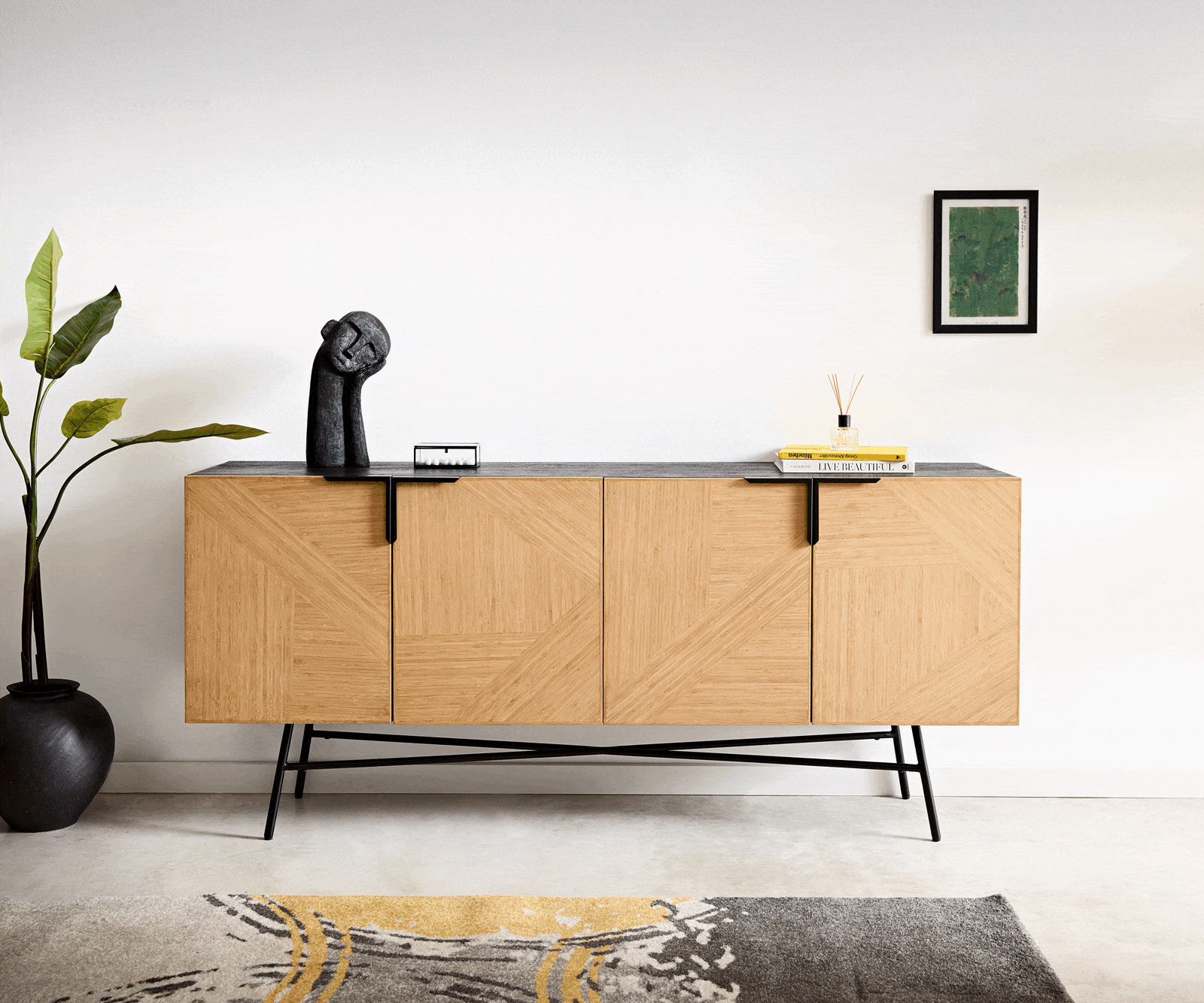 Dressoir Mikkusu 175 Bamboe Natuurlijk Mango Zwart 4 deuren Metaal Zwart 1