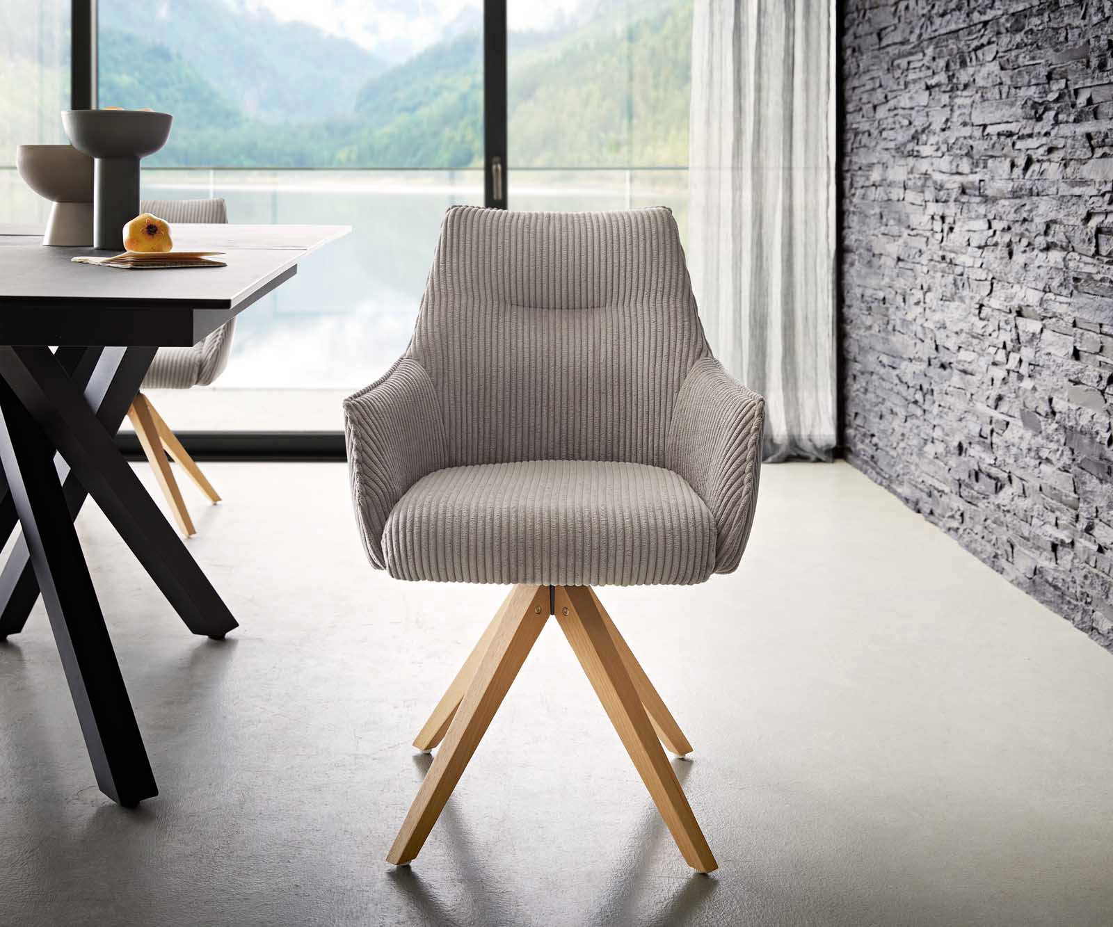 Draaistoel Alja-Flex met armleuning koord zilver grijs houten frame hoekig natuur 180° draaibaar pocketveer kern 1 Draaistoel Alja-Flex met armleuning koord zilver grijs houten frame hoekig natuur 180° draaibaar pocketveer kern 1