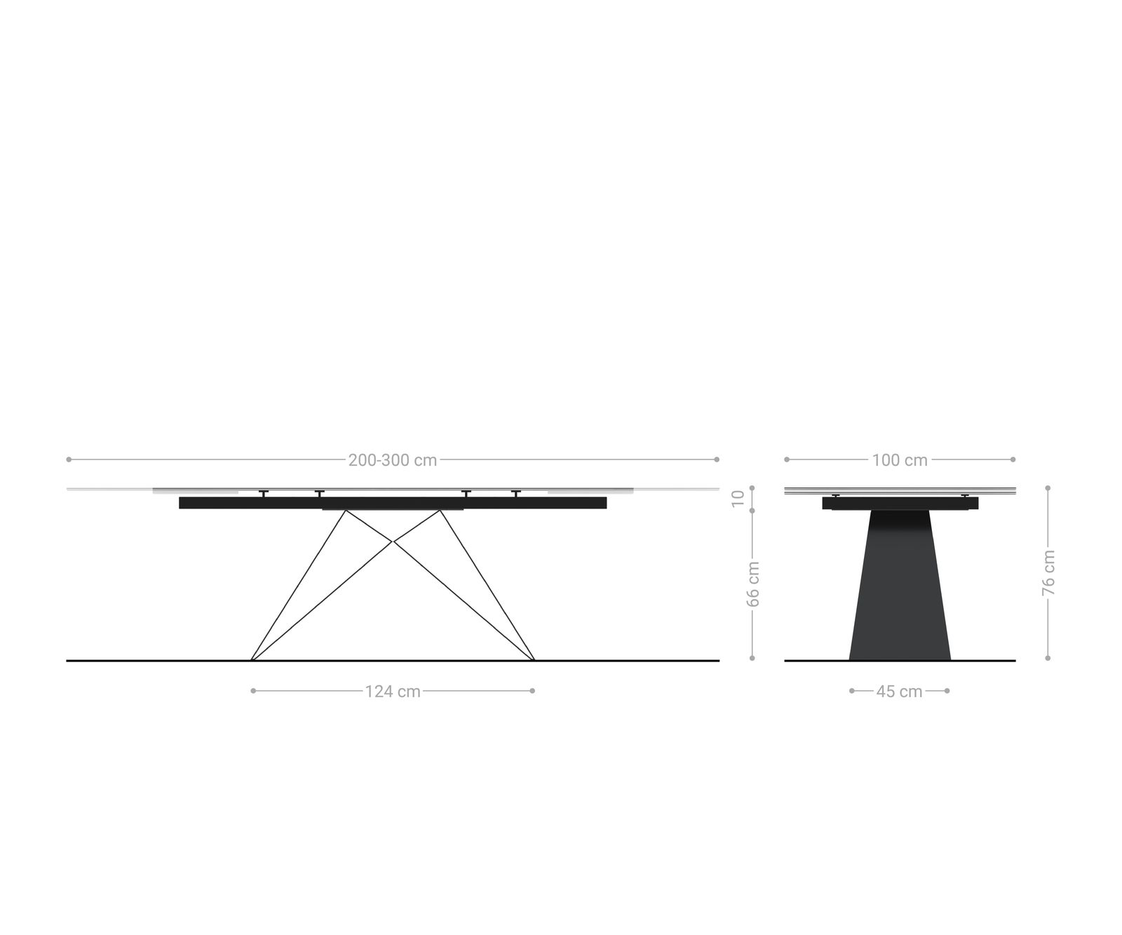 Eetkamertafel Edge 200-300x100 keramiek Minas Melange wit-beige V-frame vlak staal zwart uitschuifbaar 9