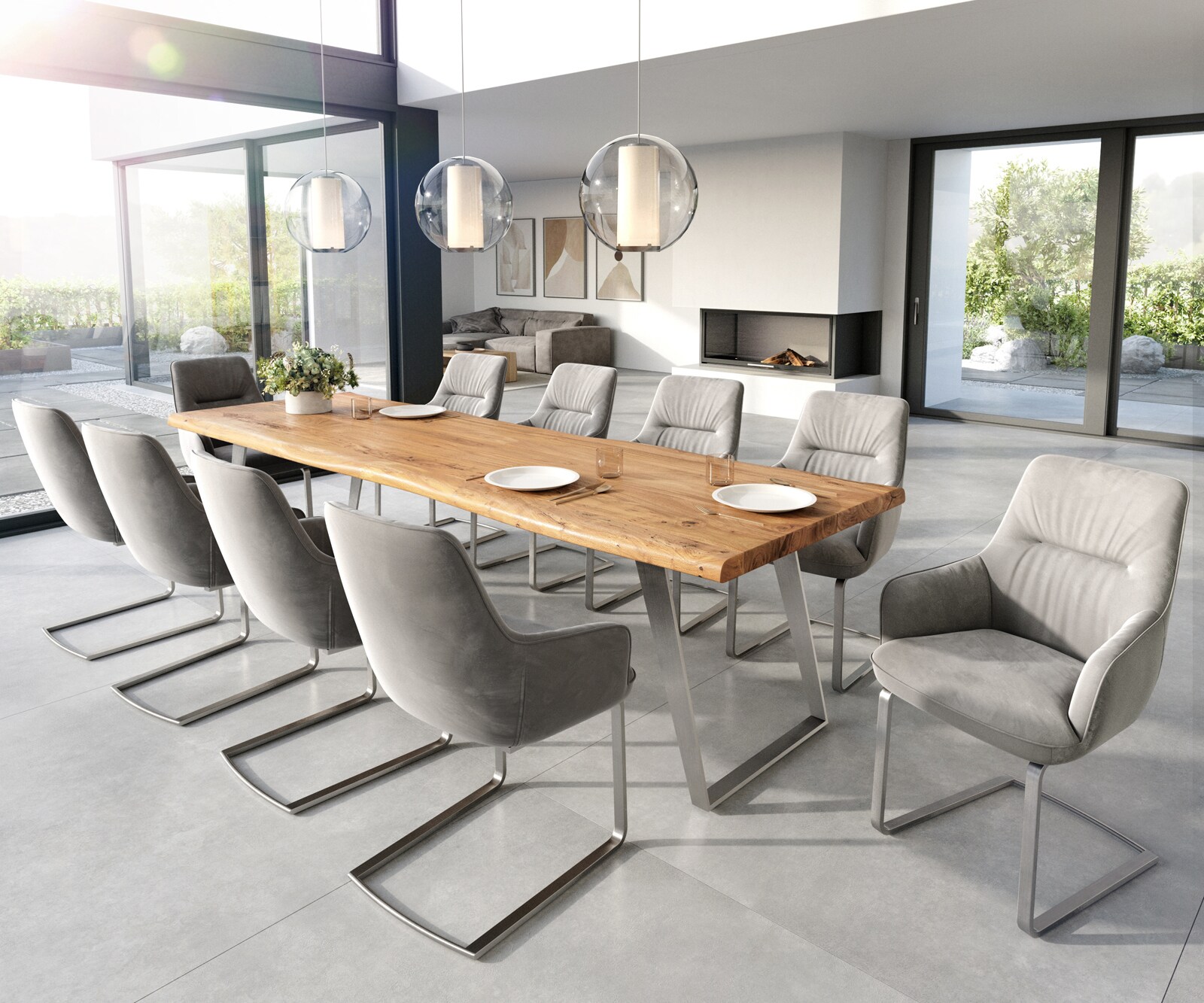 Sledemodel Zelia-Flex met armleuning fluweel grijs sledemodel vlak roestvrij staal pocketveer kern 3 Sledemodel Zelia-Flex met armleuning fluweel grijs sledemodel vlak roestvrij staal pocketveer kern 3