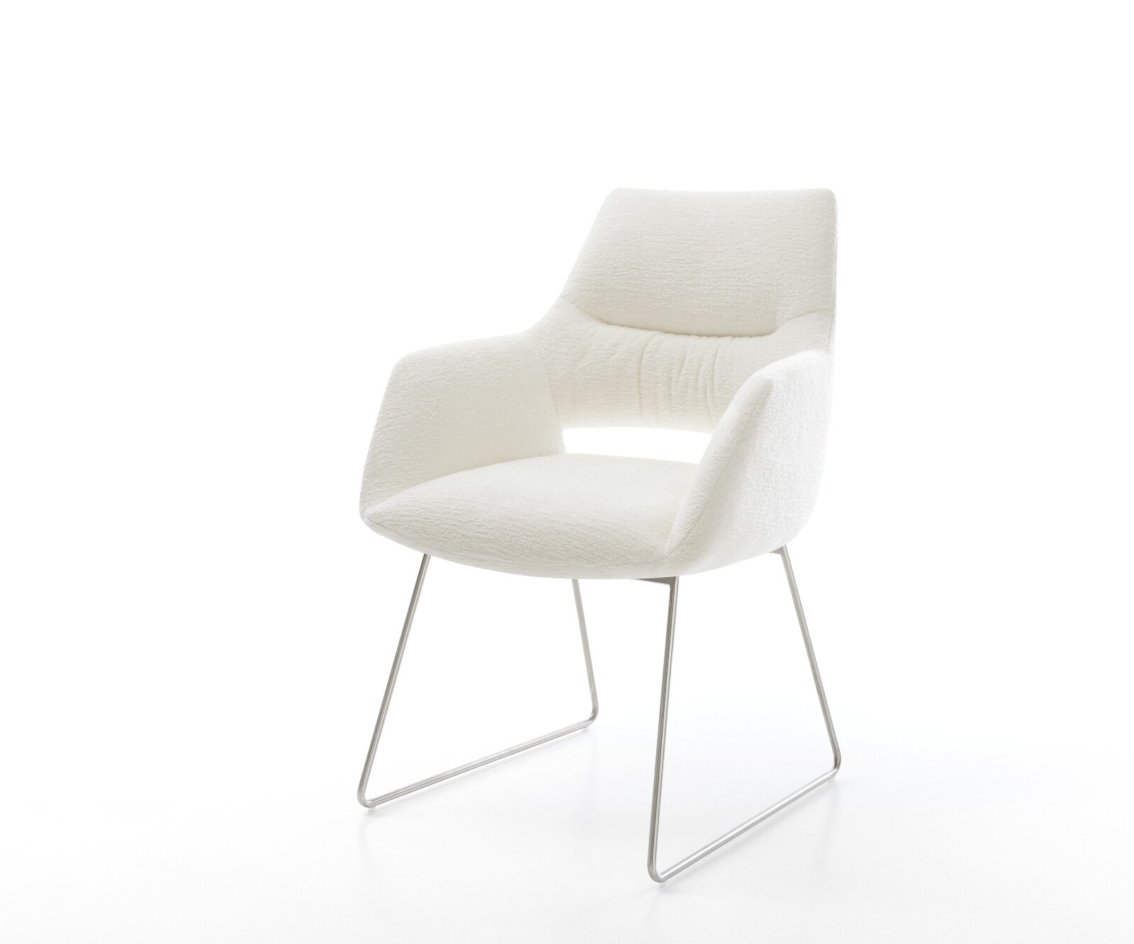 Eetkamerstoel Yago-Flex met armleuning bouclé zacht beige slipframe roestvrij staal pocketveer kern 1