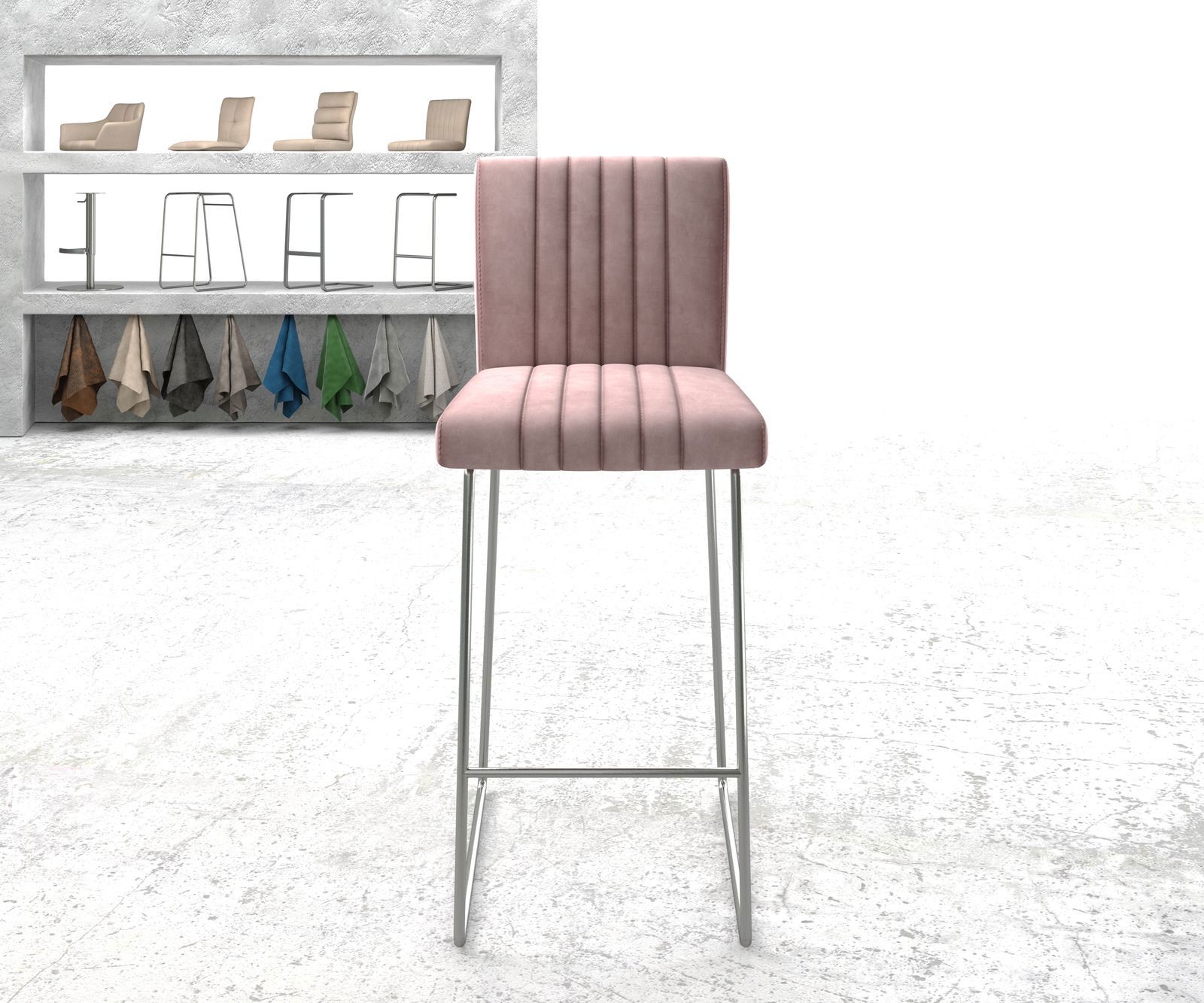 Barstoel Luiga-Flex fluweel rosé slipframe roestvrij staal 1