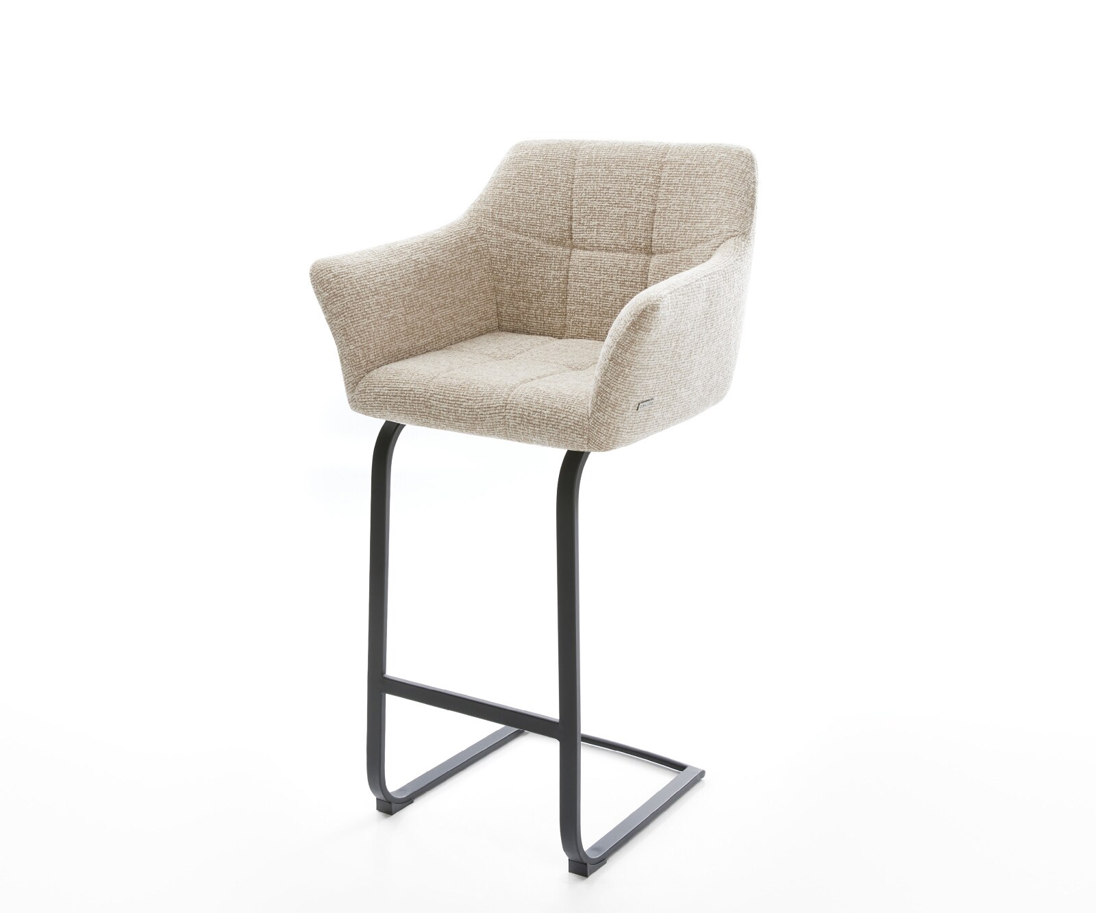 Barstoel Yulo-Flex Zachte Geweven stof Beige Vrijkantelframe plat metaal Zwart 1