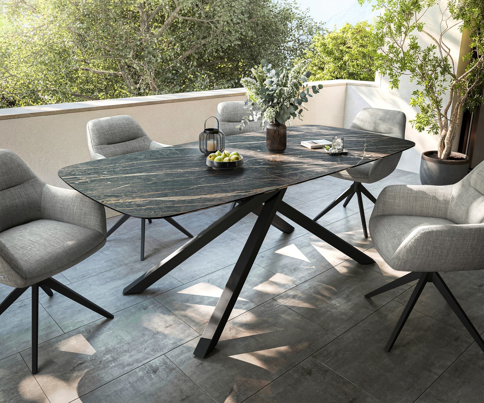 Outdoortafel Edge Boot 200x100 cm keramiek Laminam® Noir Desir bruin kruispoot rechthoekig zwart
