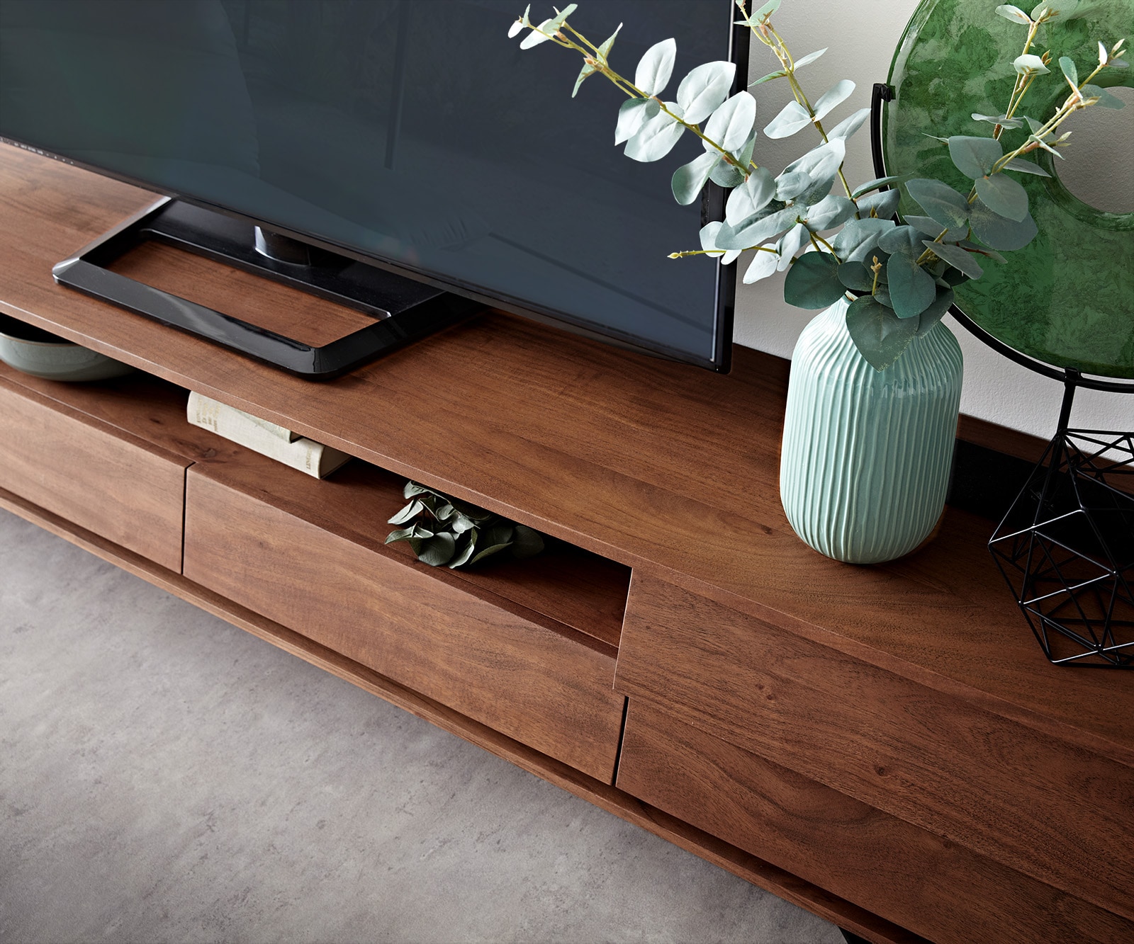 TV-Meubel Eloi Acacia Bruin 240x35 cm 2 Deuren 2 Laden V-Poot Zwart 4 TV-Meubel Eloi Acacia Bruin 240x35 cm 2 Deuren 2 Laden V-Poot Zwart 4