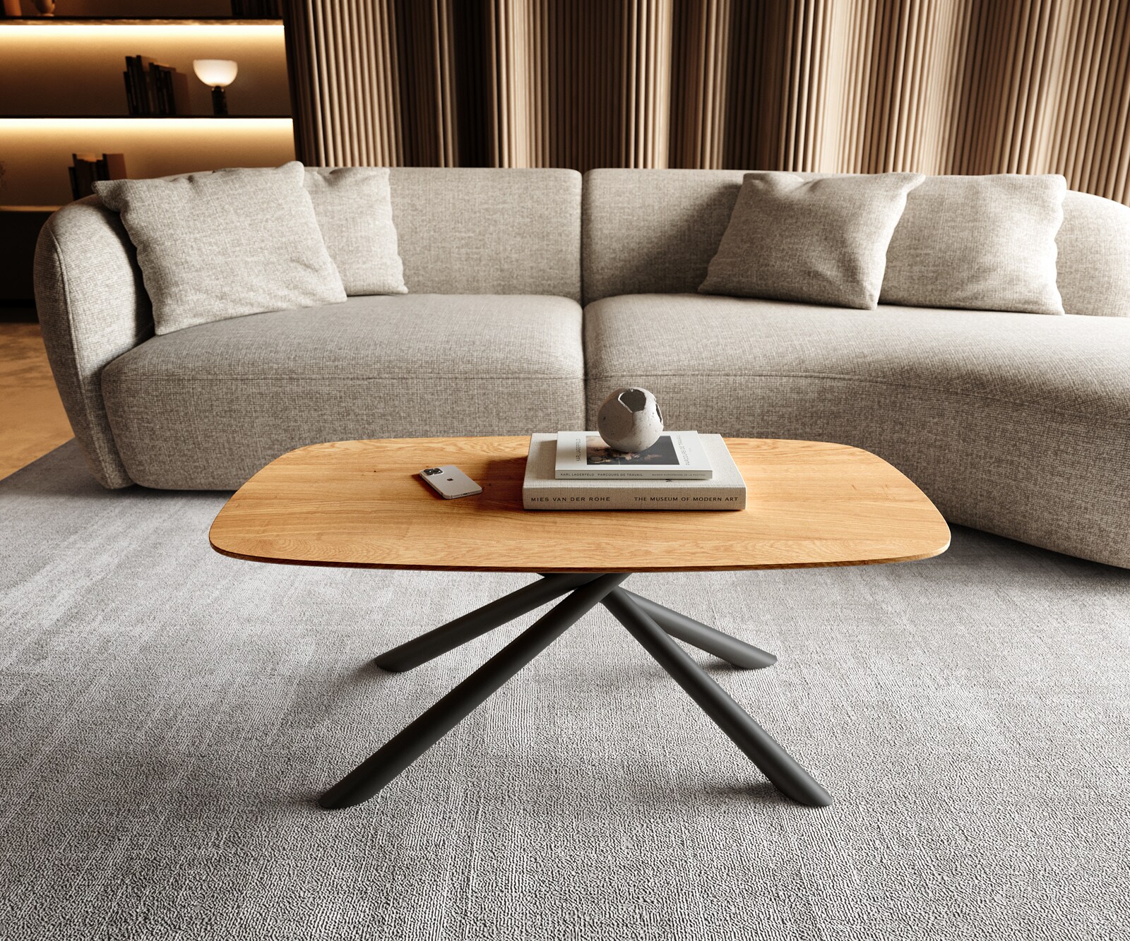 Salontafel Edge Boot 100x50 cm Eiken Naturel Zwitserse rand Sarity zwart metaal 1