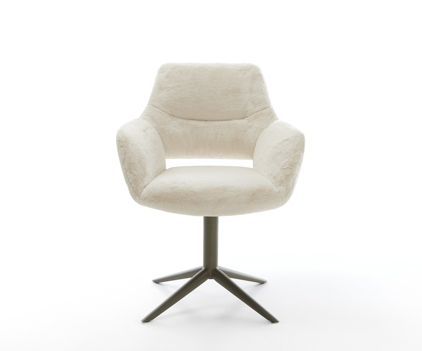 Draaistoel Yago-Flex met armleuning pluchen crème-wit kruispoot afwerking met titanium 360° draaibaar rocker-functie pocketveer kern 1