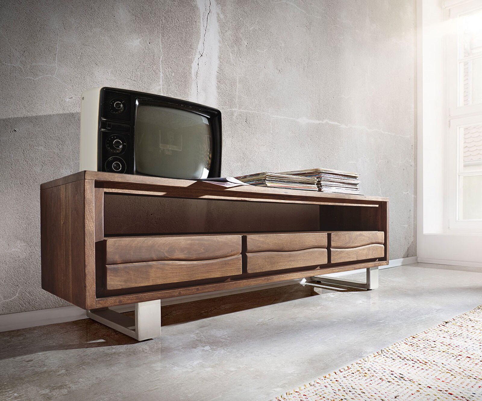 Tv-meubel Live-Edge acacia 190 cm met schuifladen boomrand 2  Tv-meubel Live-Edge acacia 190 cm met schuifladen boomrand 2