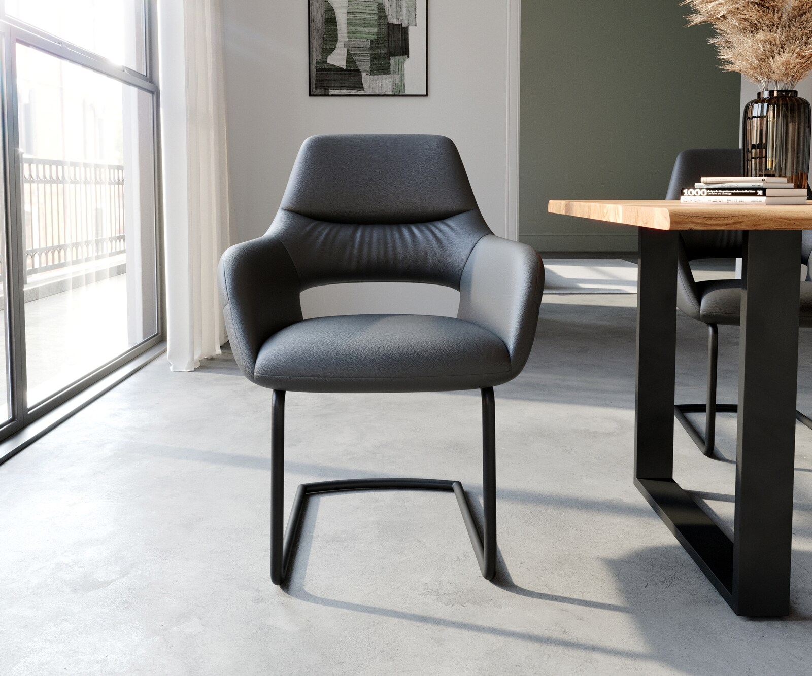 Sledemodel Yago-Flex met armleuning echt leer zwart sledemodel rond zwart pocketveer kern 1 Sledemodel Yago-Flex met armleuning echt leer zwart sledemodel rond zwart pocketveer kern 1