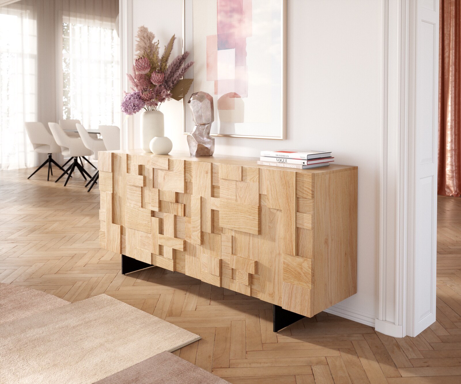 Dressoir Puzzle 175 cm eiken natuur 3 deurs onderstel zwevend metaal zwart 3 Dressoir Puzzle 175 cm eiken natuur 3 deurs onderstel zwevend metaal zwart 3