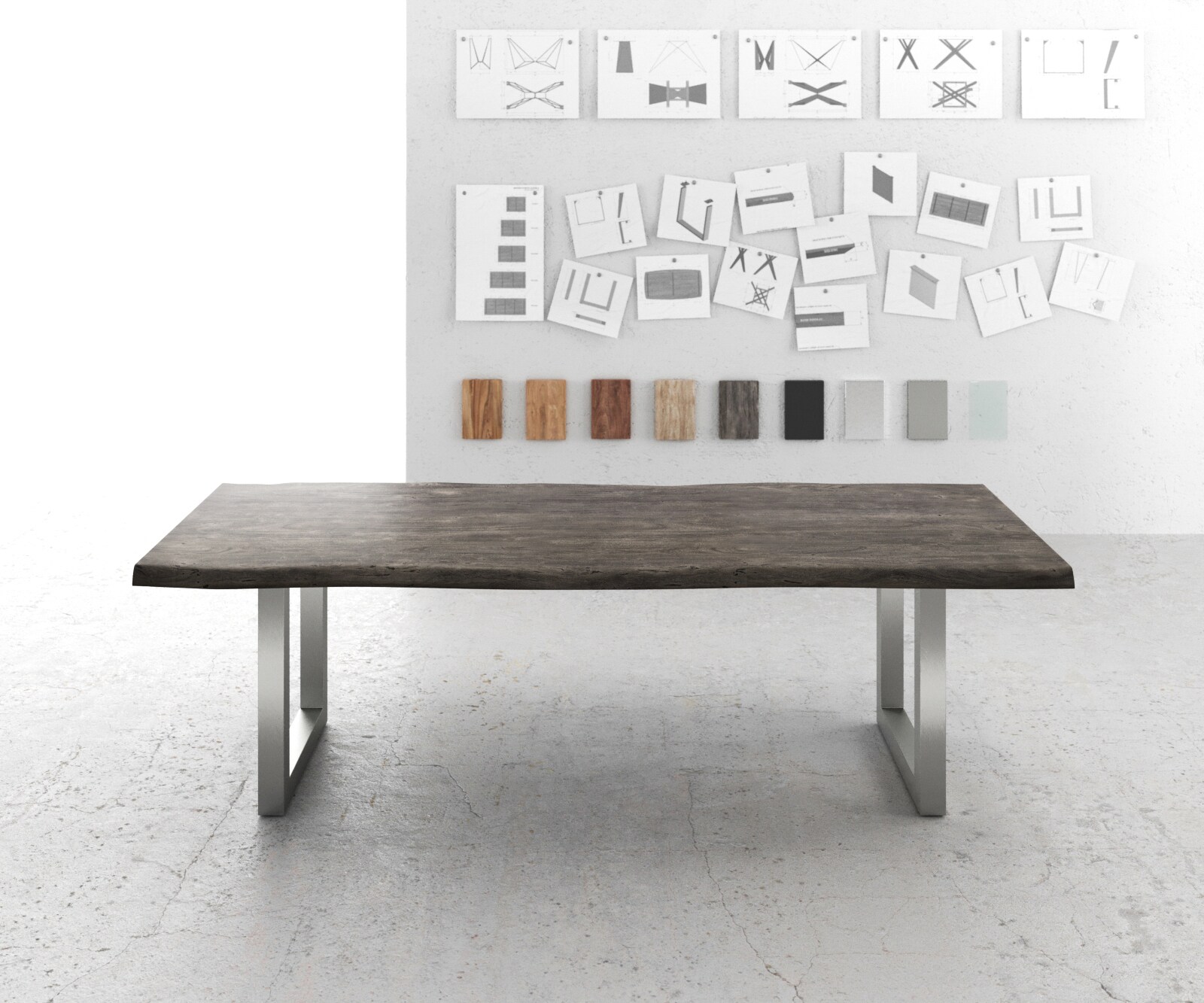 Eettafel Edge 260x100 XL acacia platina roestvrijstaal breed Live-Edge 2