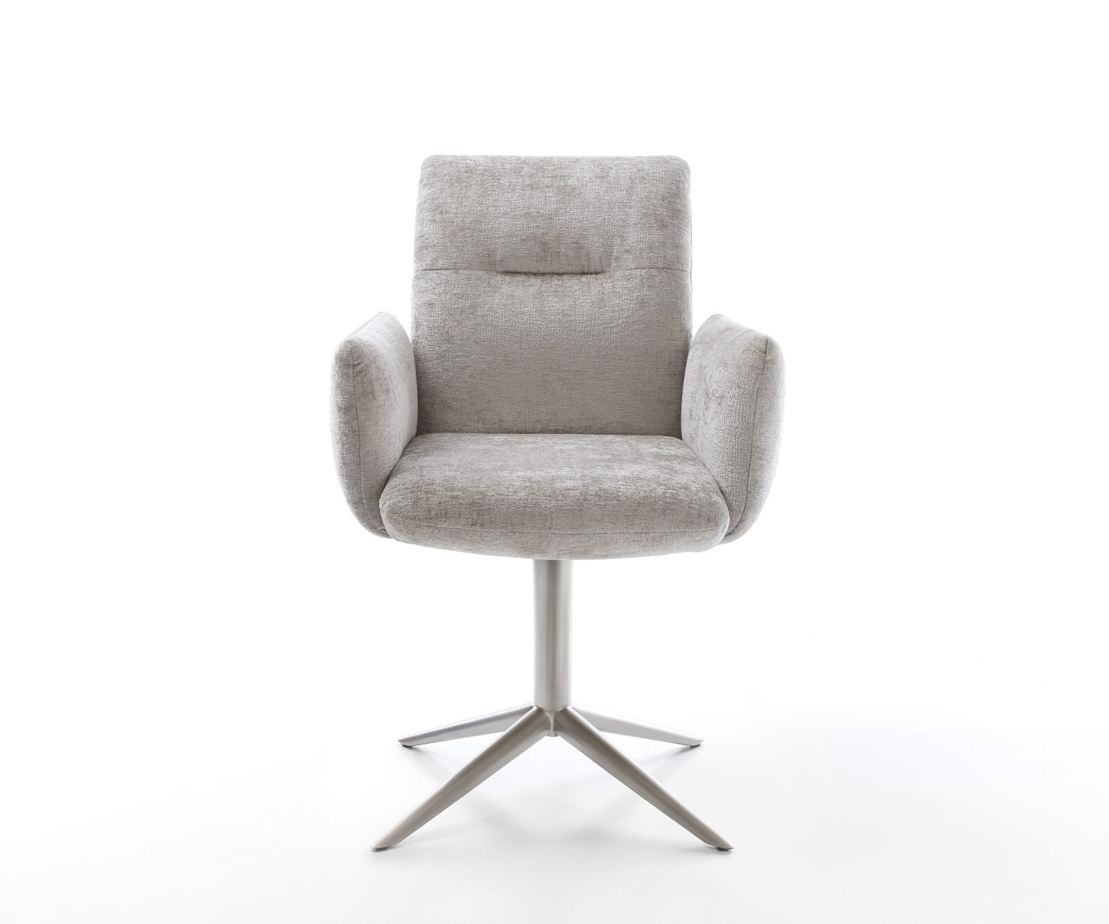 Draaistoel Jova-Flex met armleuning chenille zilver grijs kruispoot roestvrij staal 360° draaibaar rocker-functie pocketveer kern 2