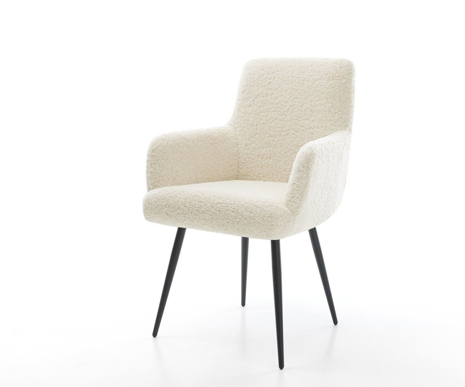 Eetkamerstoel Heira-Flex met armleuning teddy beige 4-poot conisch zwart pocketveer kern