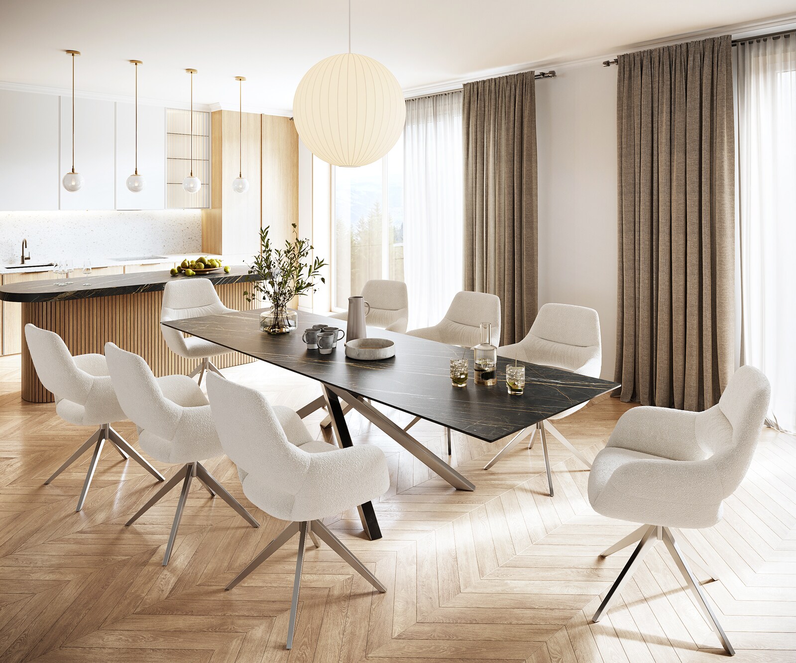 Eettafel Edge 300x100cm Laminam® keramiek bruin middenpoot kruis zilver 6