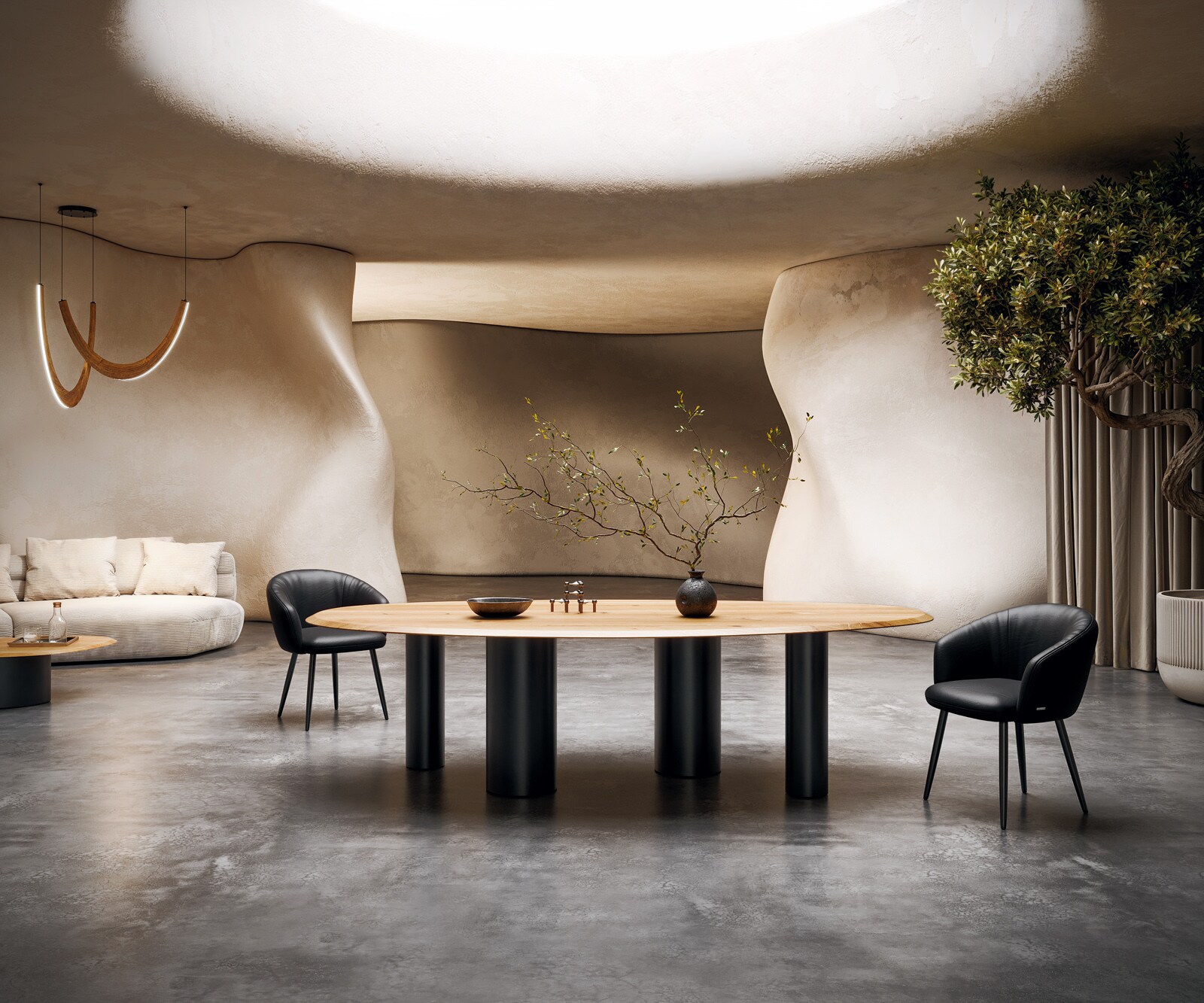 Eettafel Edge Oval 280x130x2,5 eiken natuur Pilier metaal zwart Flow-Edge 4