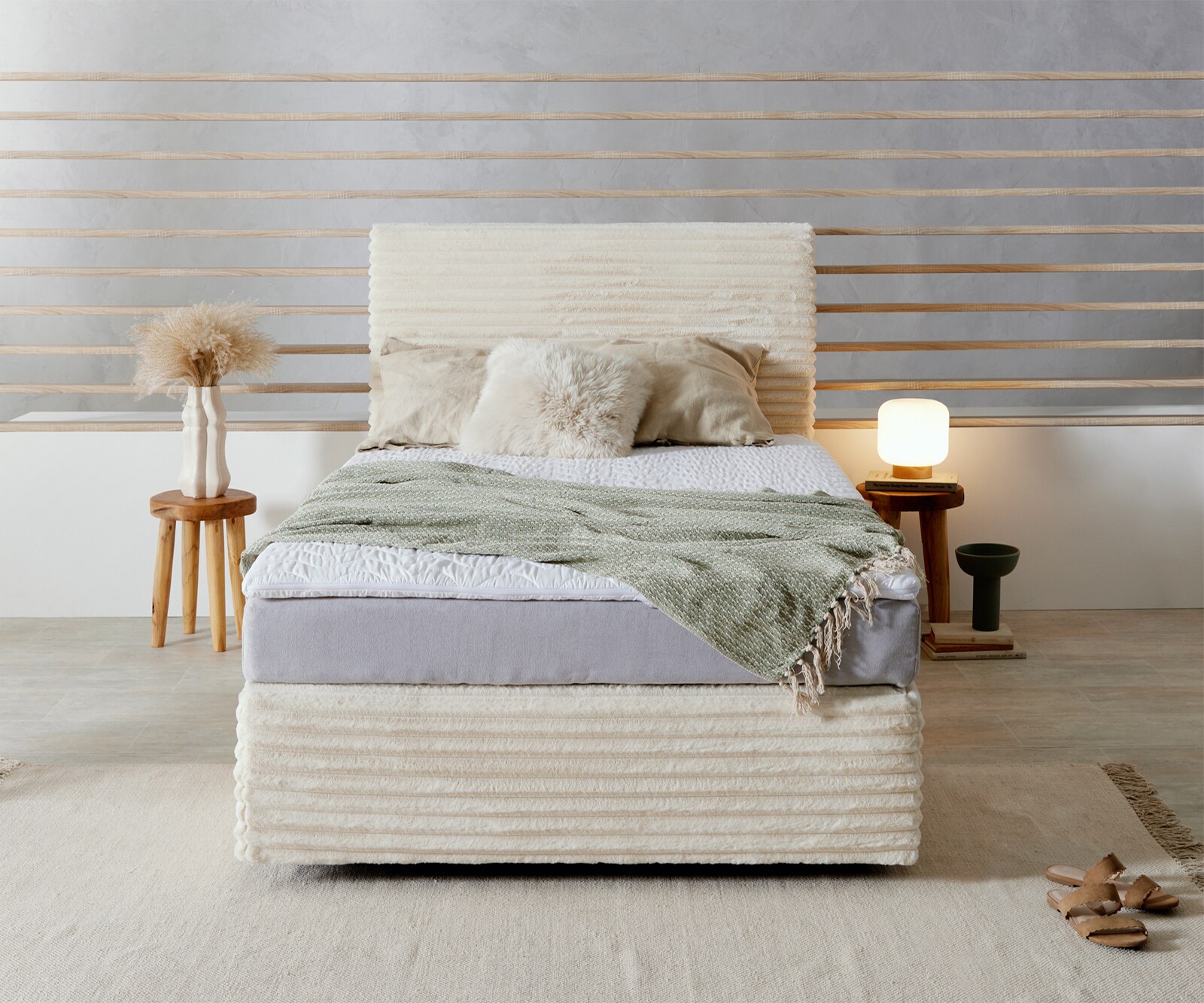 Boxspringbed Dream-Well pluche koord beige 120x200 cm TFK matras Visco topper 1 Boxspringbed Dream-Well pluche koord beige 120x200 cm TFK matras Visco topper 1