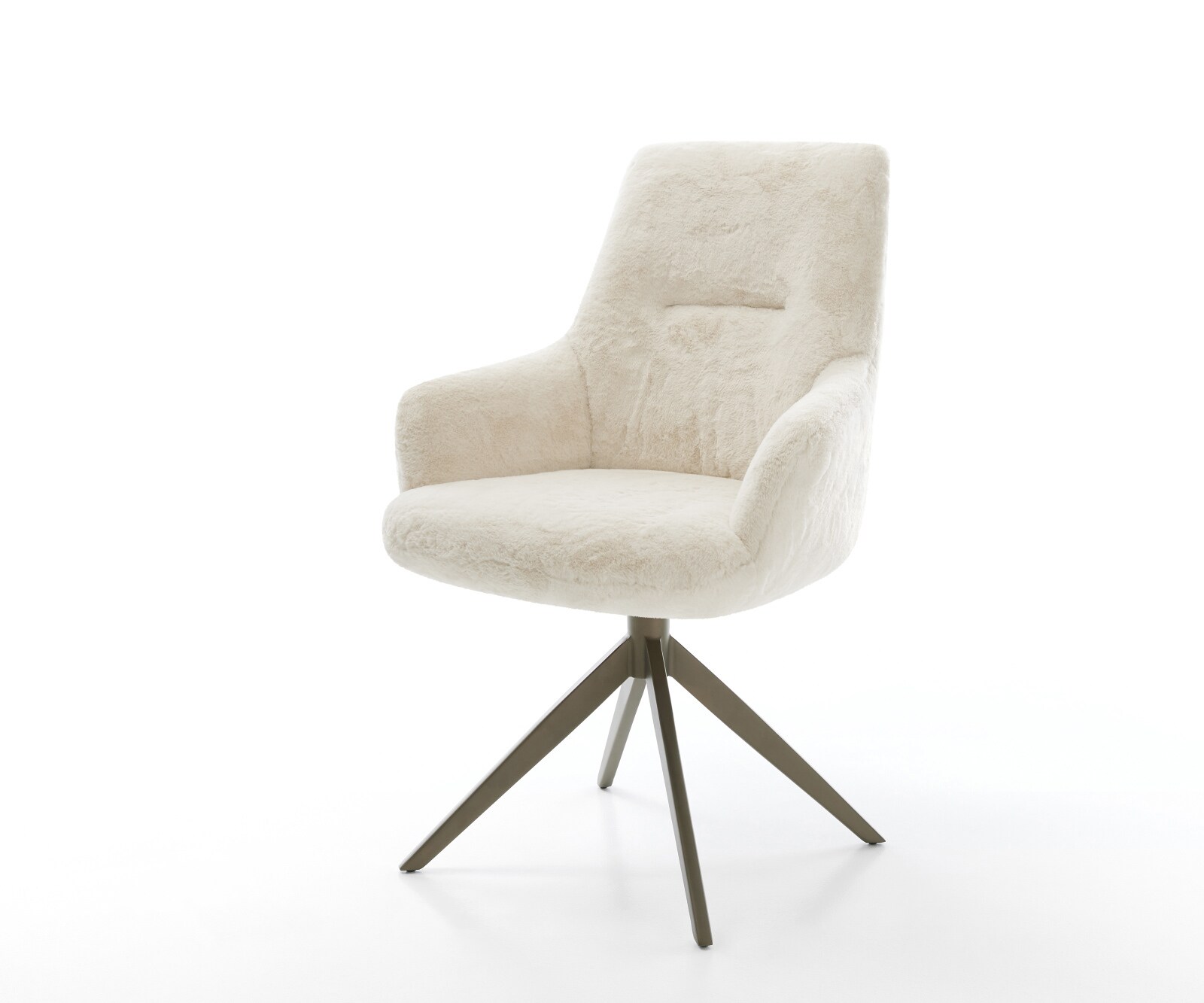 Draaistoel Zelia-Flex met armleuning pluchen crème-wit kruisframe breed afwerking met titanium 360° draaibaar rocker-functie pocketveer kern