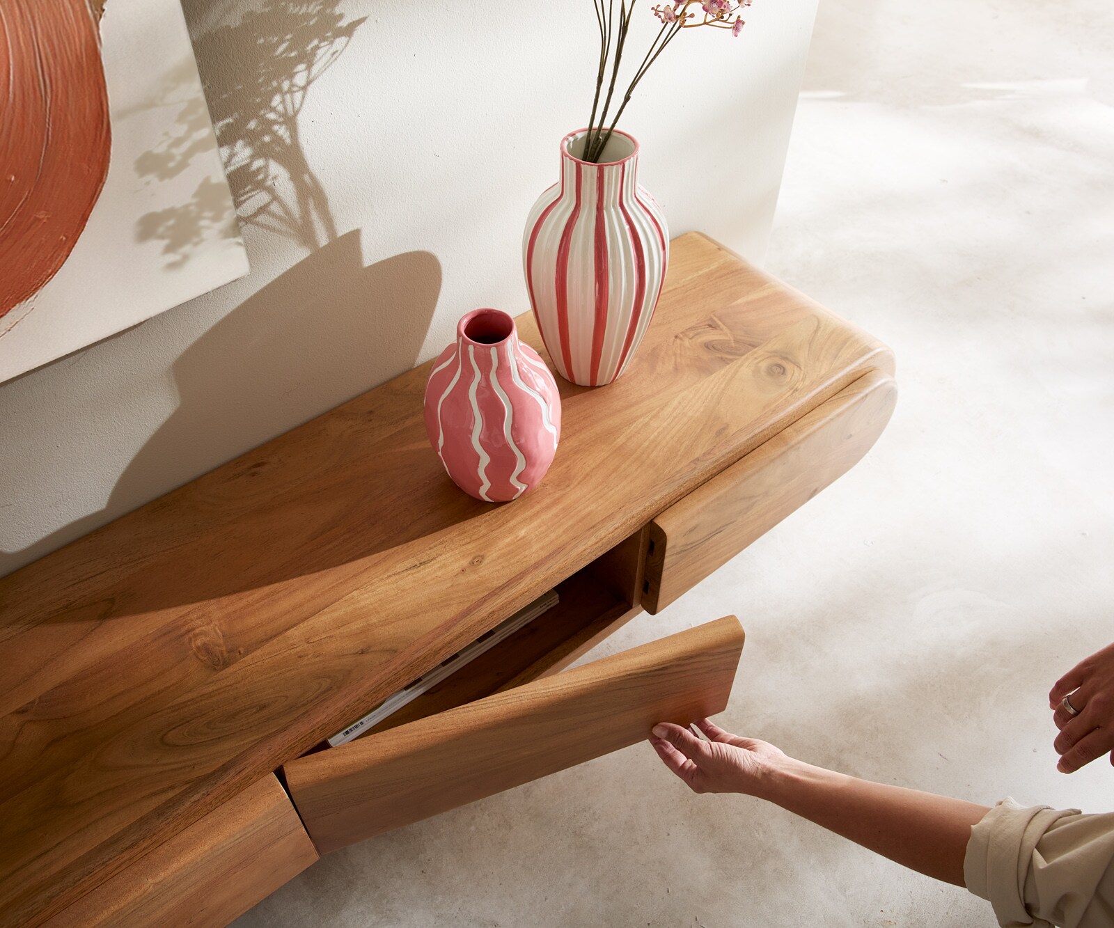 TV-meubel Sohara 175 cm acacia natuur 4 deuren L-poot zilver 4