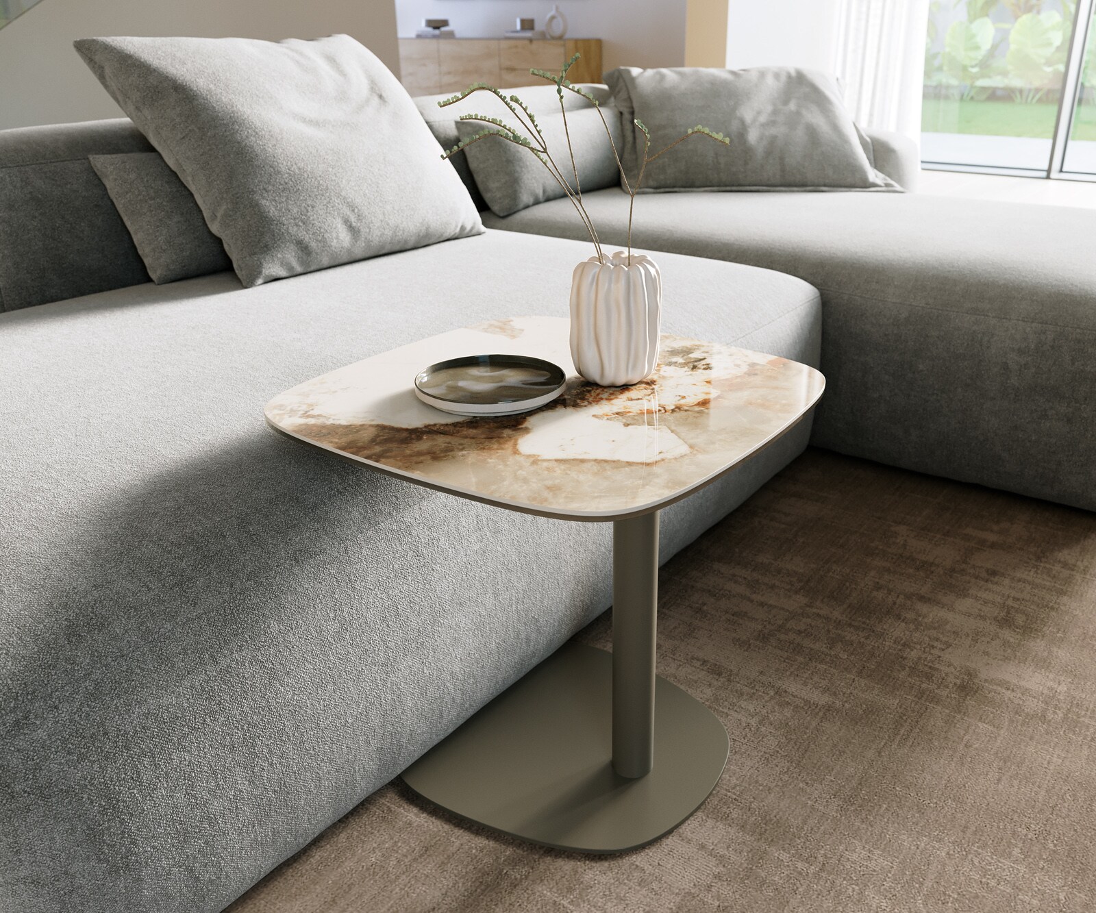 Bijzettafel Edge Boot 50x50 cm keramiek Minas Melange Eleny Metall effectafwerking titaan