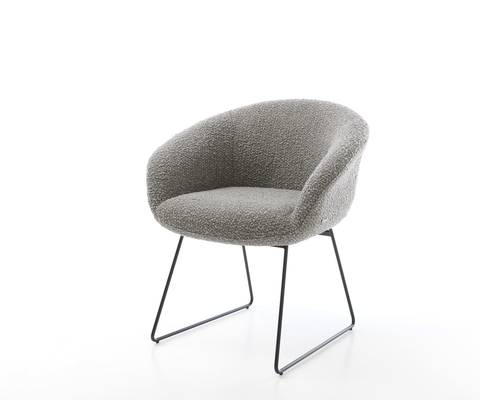 Eetkamerstoel Vinka-Flex met armleuning bouclé zilver grijs slipframe zwart pocketveer kern