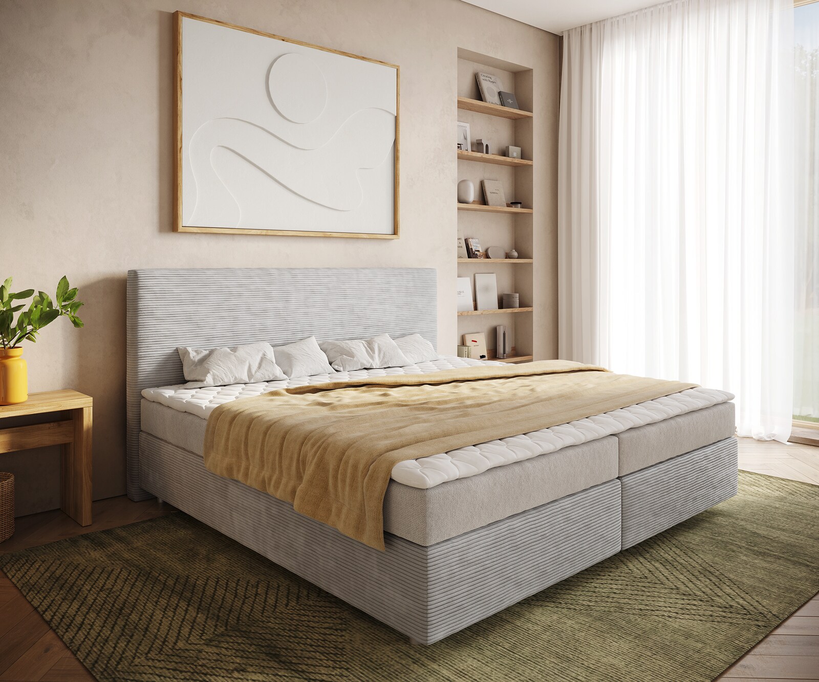 Boxspringbed Dream-Koord zilver 200x200 cm Bonell matras PU topper Boxspringbed Dream-Koord zilver 200x200 cm Bonell matras PU topper