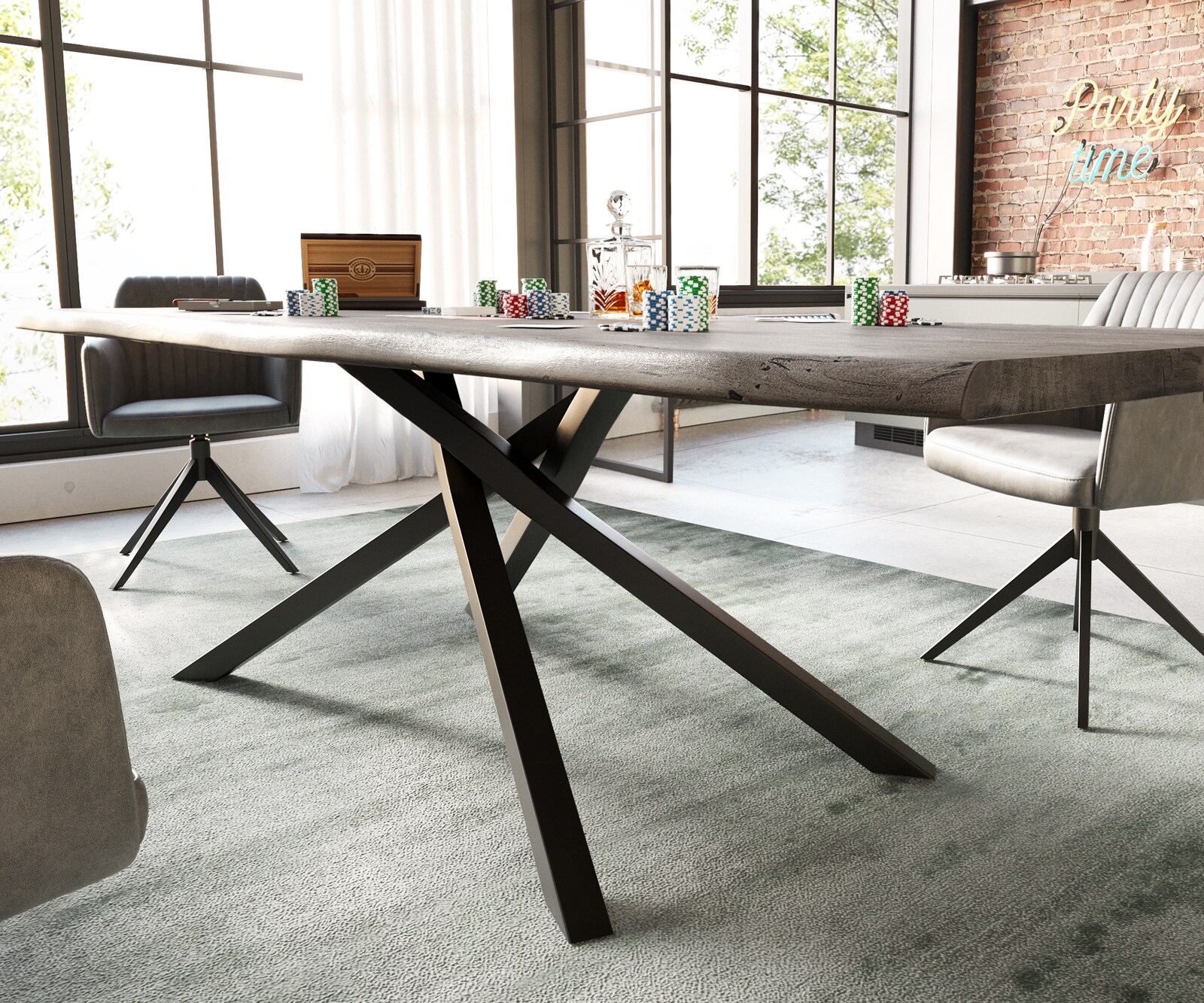 Eettafel Edge 260x100 acacia platina  kruisframe rechthoek zwart  Live-Edge 4