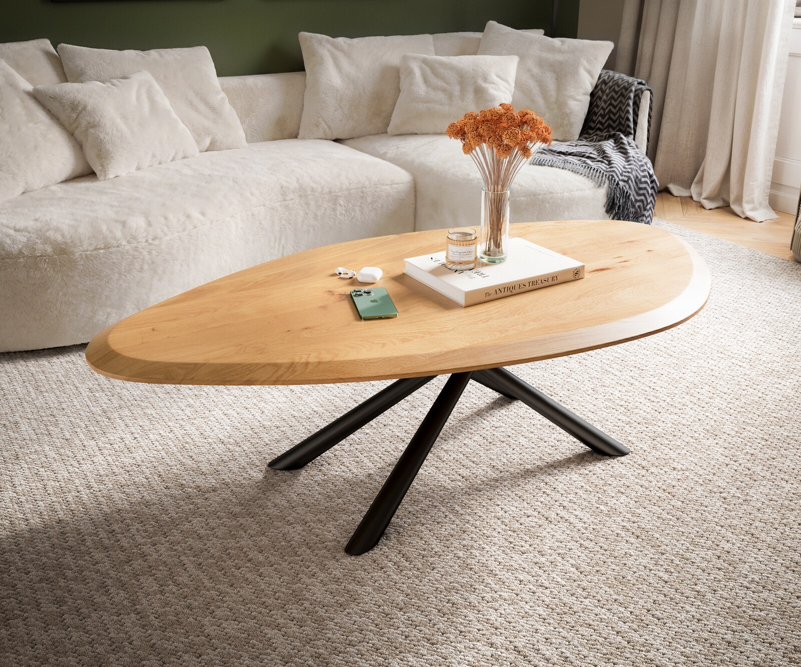 Salontafel Edge Organisch 140x76 cm Eiken naturel Flow-Edge Sarity Metaal Zwart 1