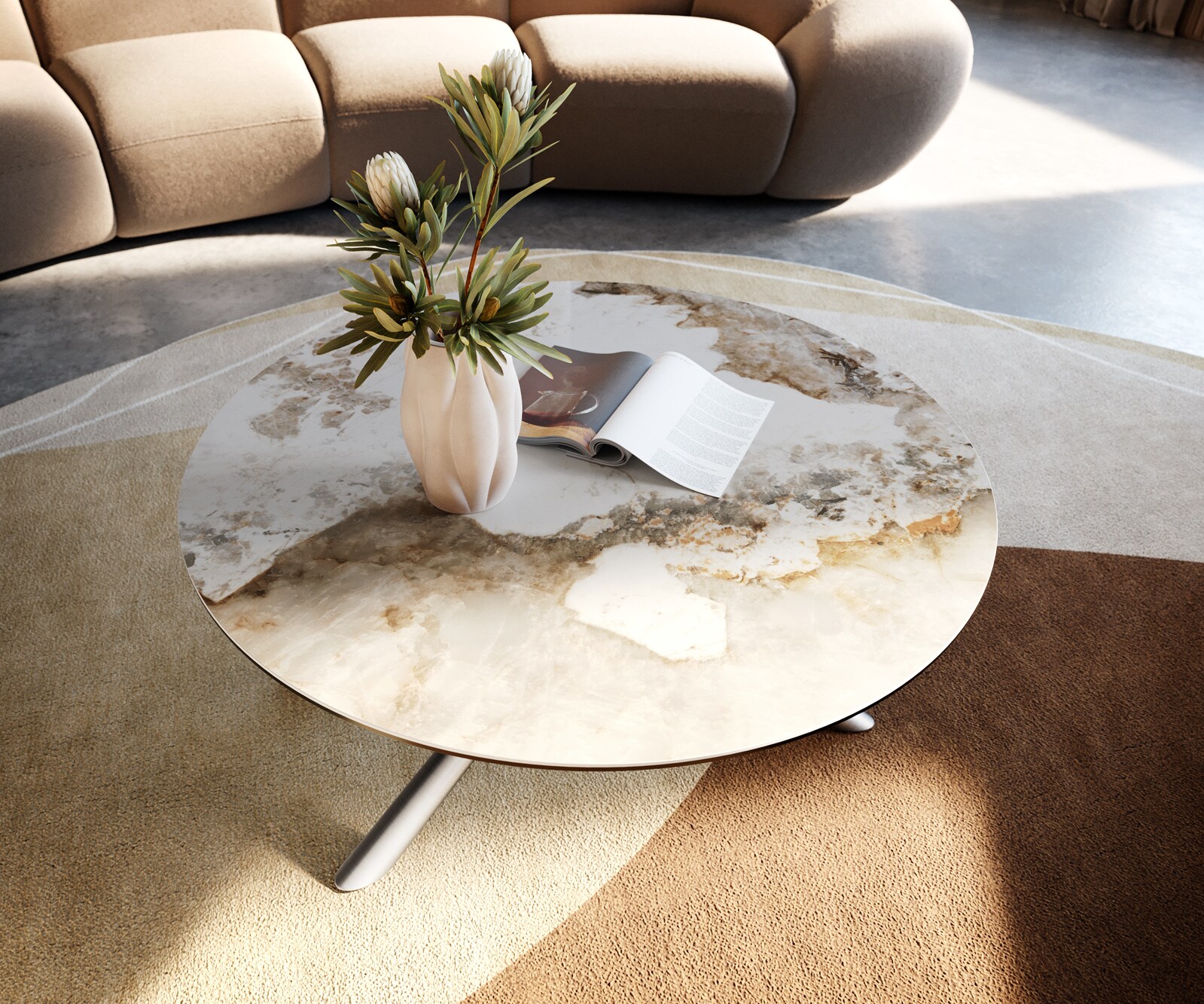 Salontafel Edge rond 90x90 cm keramiek Minas Melange Sarity geborsteld roestvrij staal 1