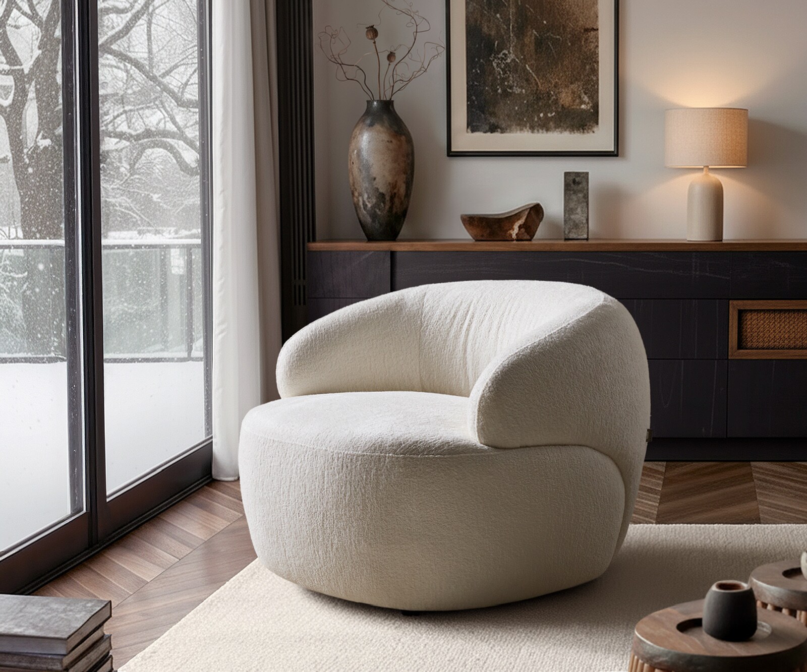 Fauteuil Nova 88x88 cm bouclé Soft Beige