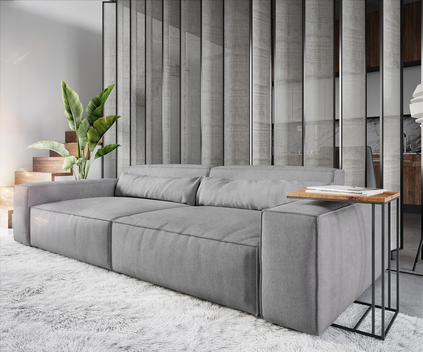 Big-sofa Sirpio XL 270x130 cm microvezel grijs met kruk 4