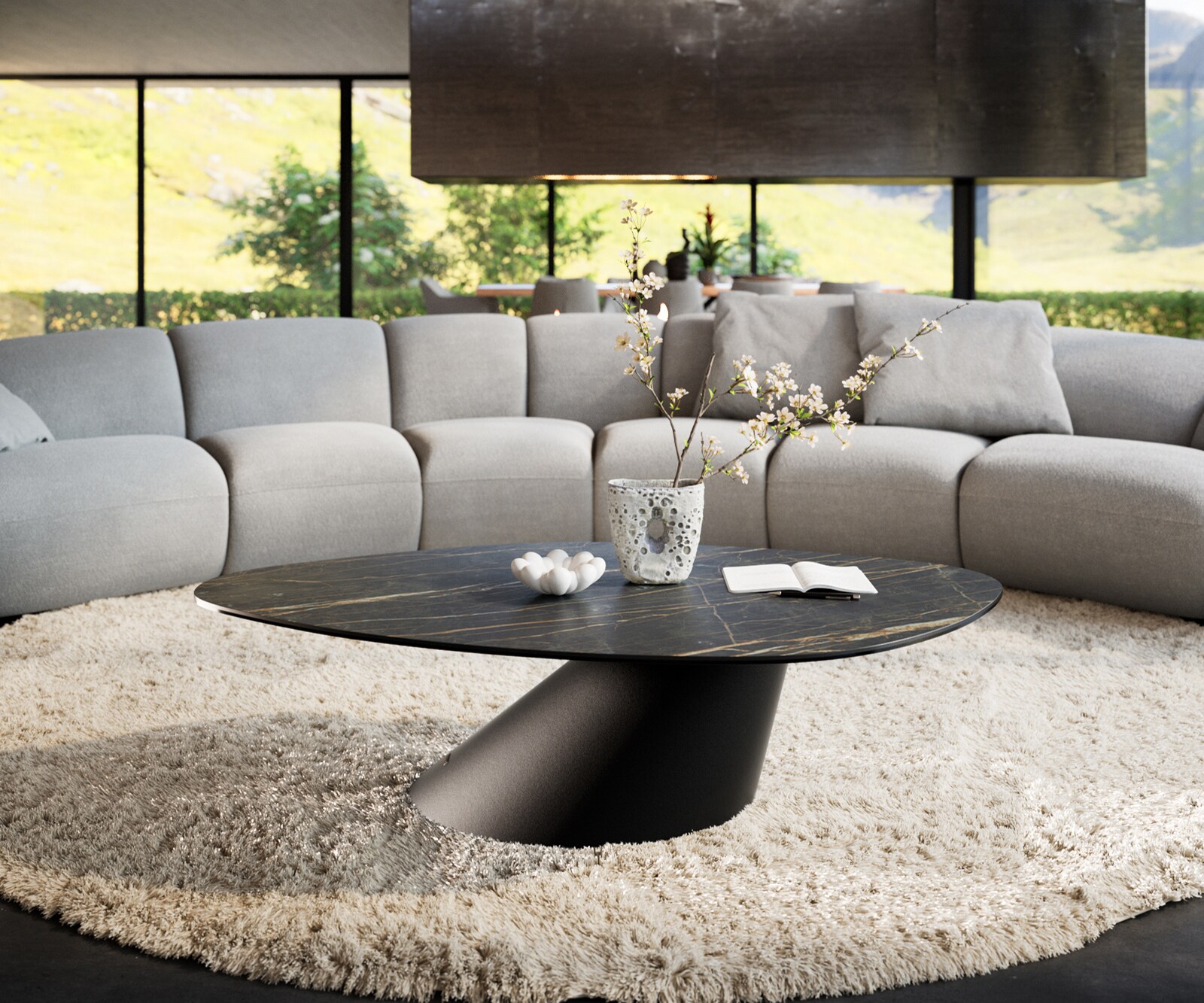 Salontafel Edge Organisch 140x76 cm keramiek Laminam® Noir Desir bruin Conis zwart metaal 2