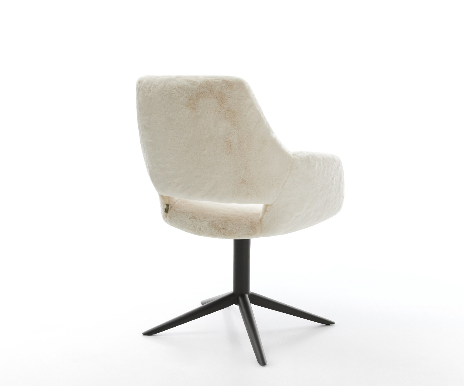 Draaistoel Yago-Flex met armleuning pluchen crème-wit kruispoot zwart 360° draaibaar rocker-functie pocketveer kern 5