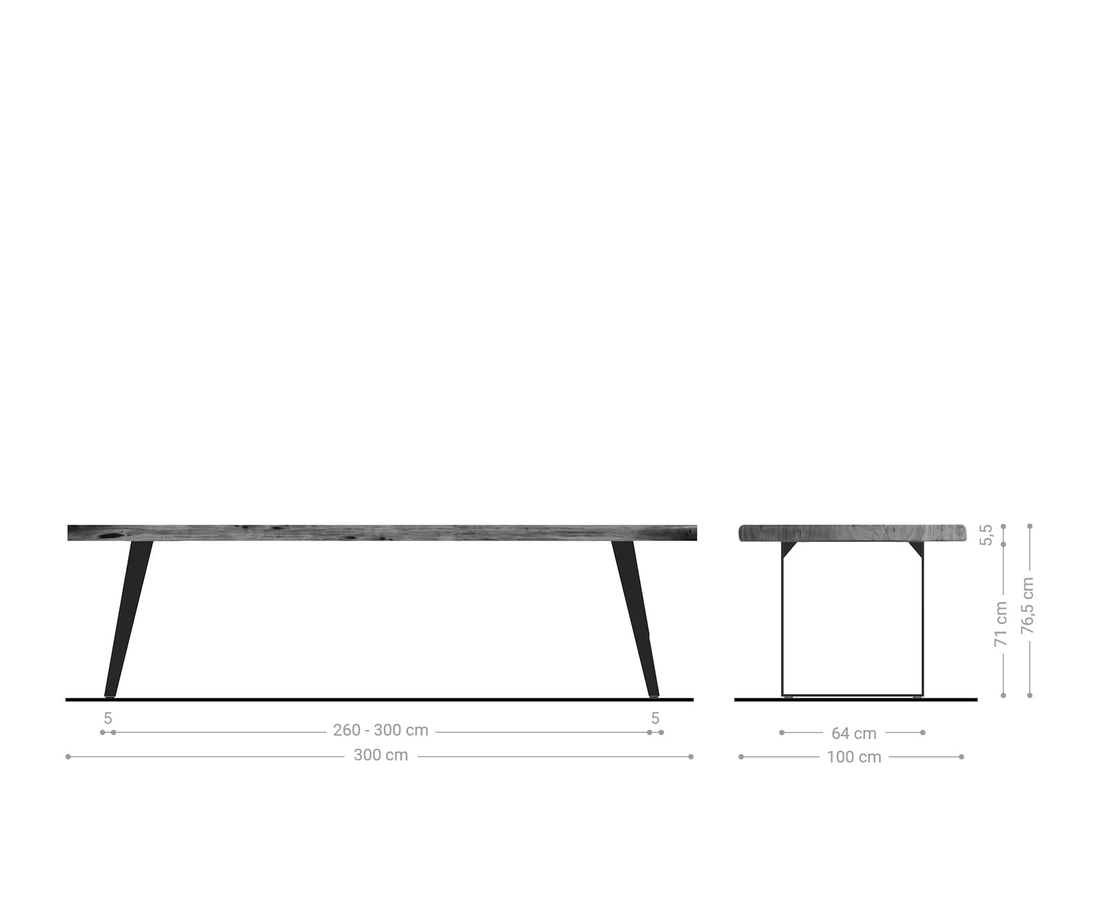Eettafel Edge 300x100 XL acacia bruin metaal schuin Live-Edge 6 Eettafel Edge 300x100 XL acacia bruin metaal schuin Live-Edge 6