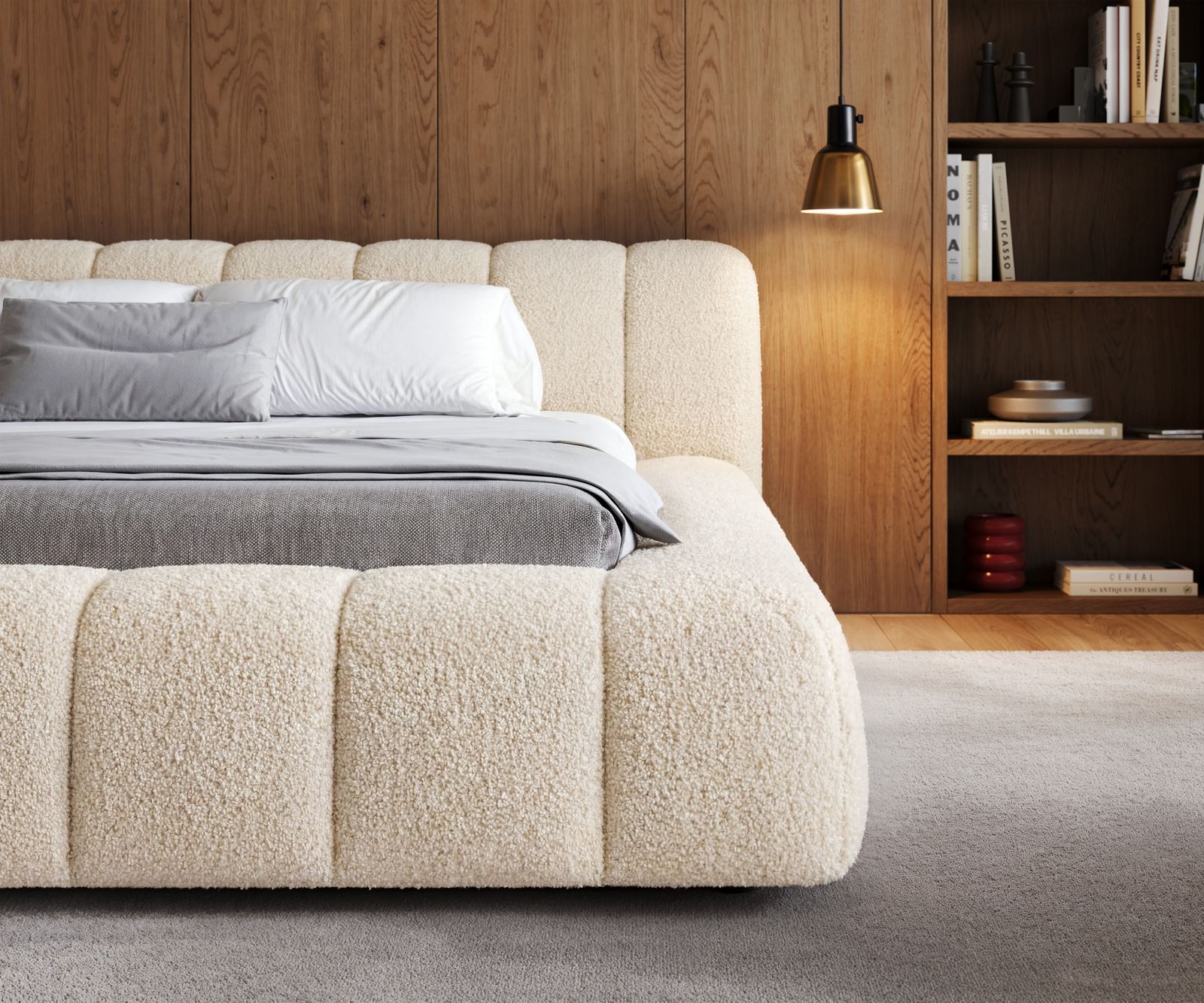 Gestoffeerd bedframe Cutio 180x200 cm Teddystof Beige 5
