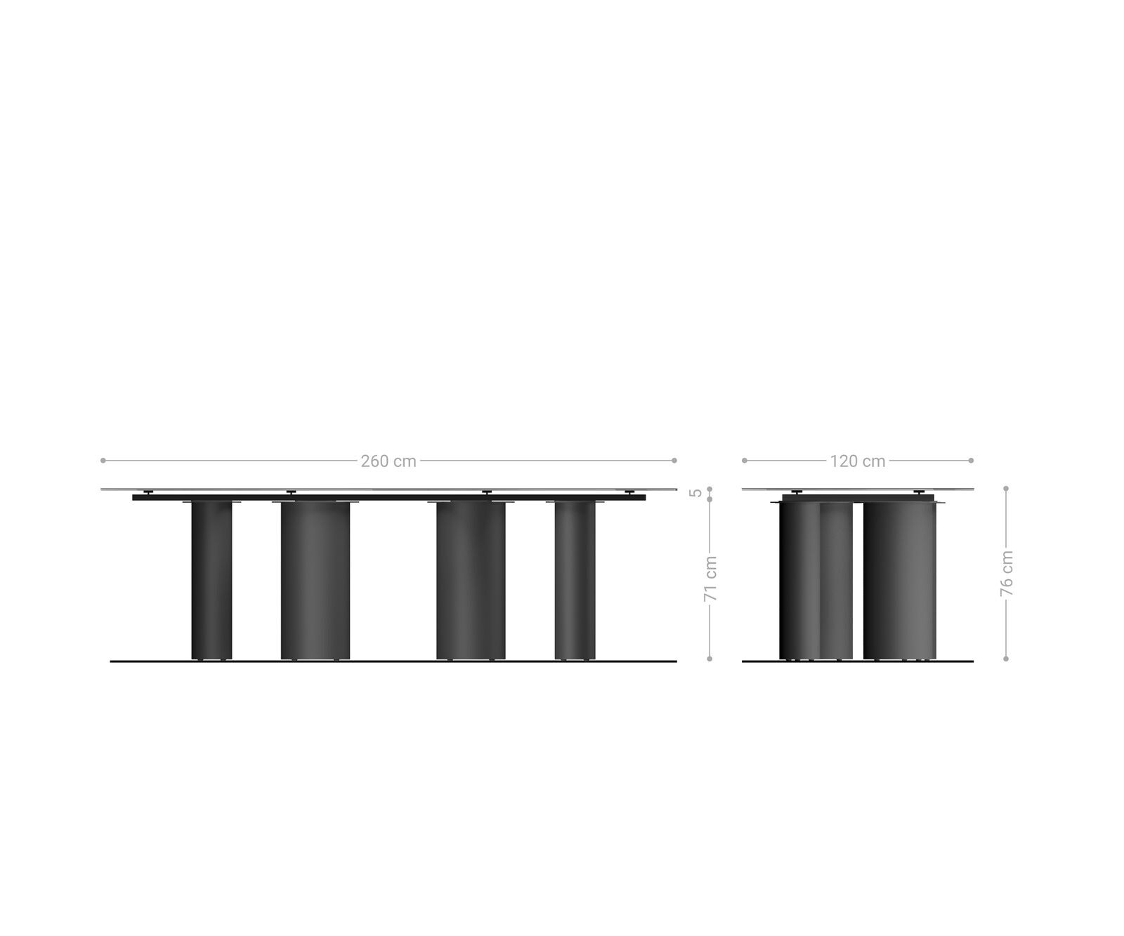 Eettafel Edge Boot 260x120 cm Keramiek Laminam® Nero Greco Anthrazit Pilier Metaal Zwart 6