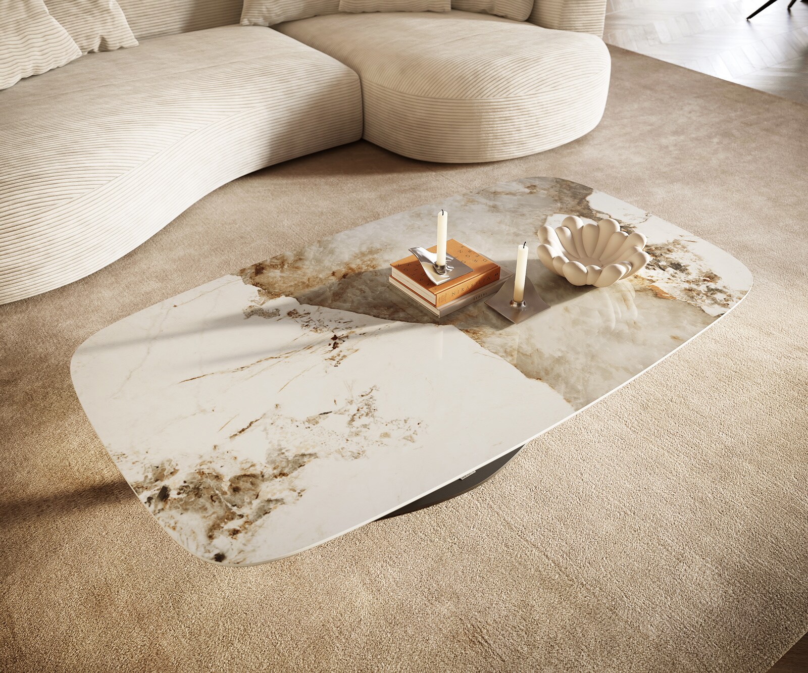 Salontafel Edge Boot 140x80 cm keramiek Minas Melange Vibany Metall effectafwerking titaan 6