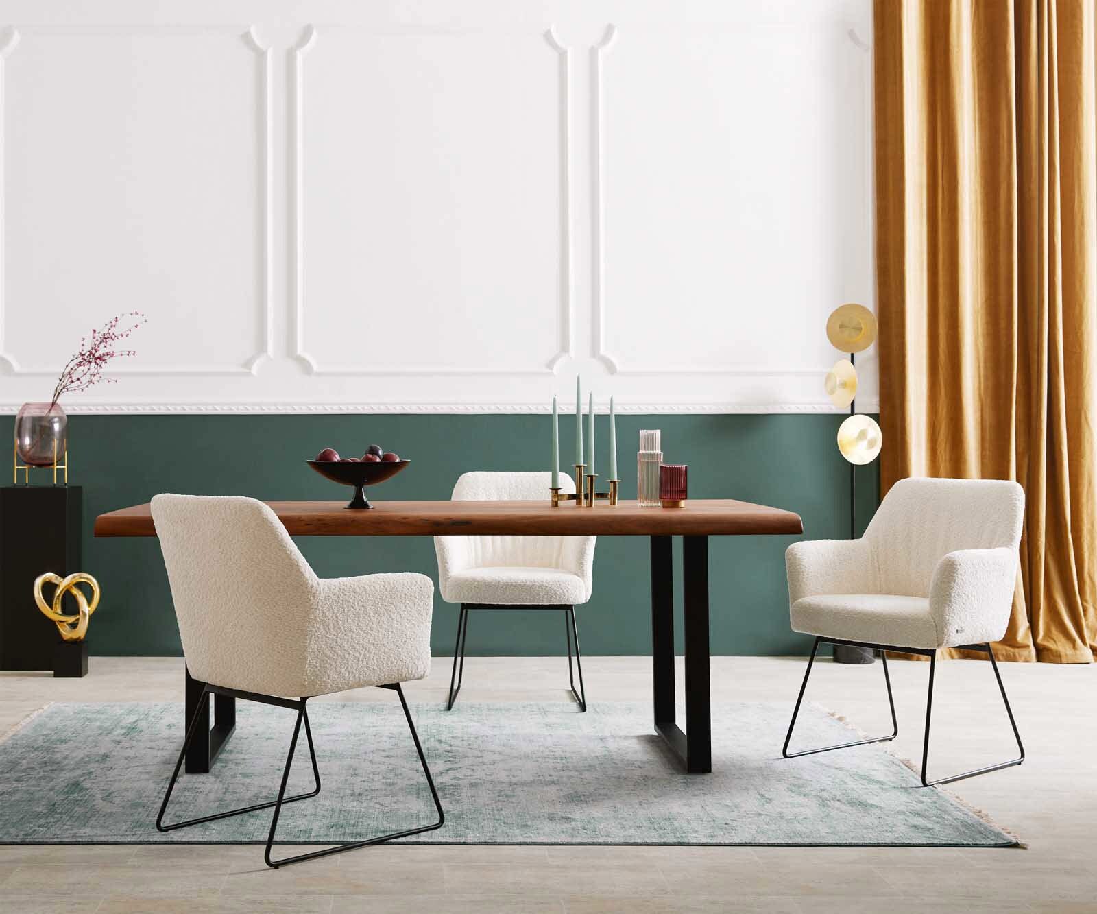 Eetkamerstoel Xana-Flex met armleuning bouclé wit slipframe zwart pocketveer kern 5 Eetkamerstoel Xana-Flex met armleuning bouclé wit slipframe zwart pocketveer kern 5