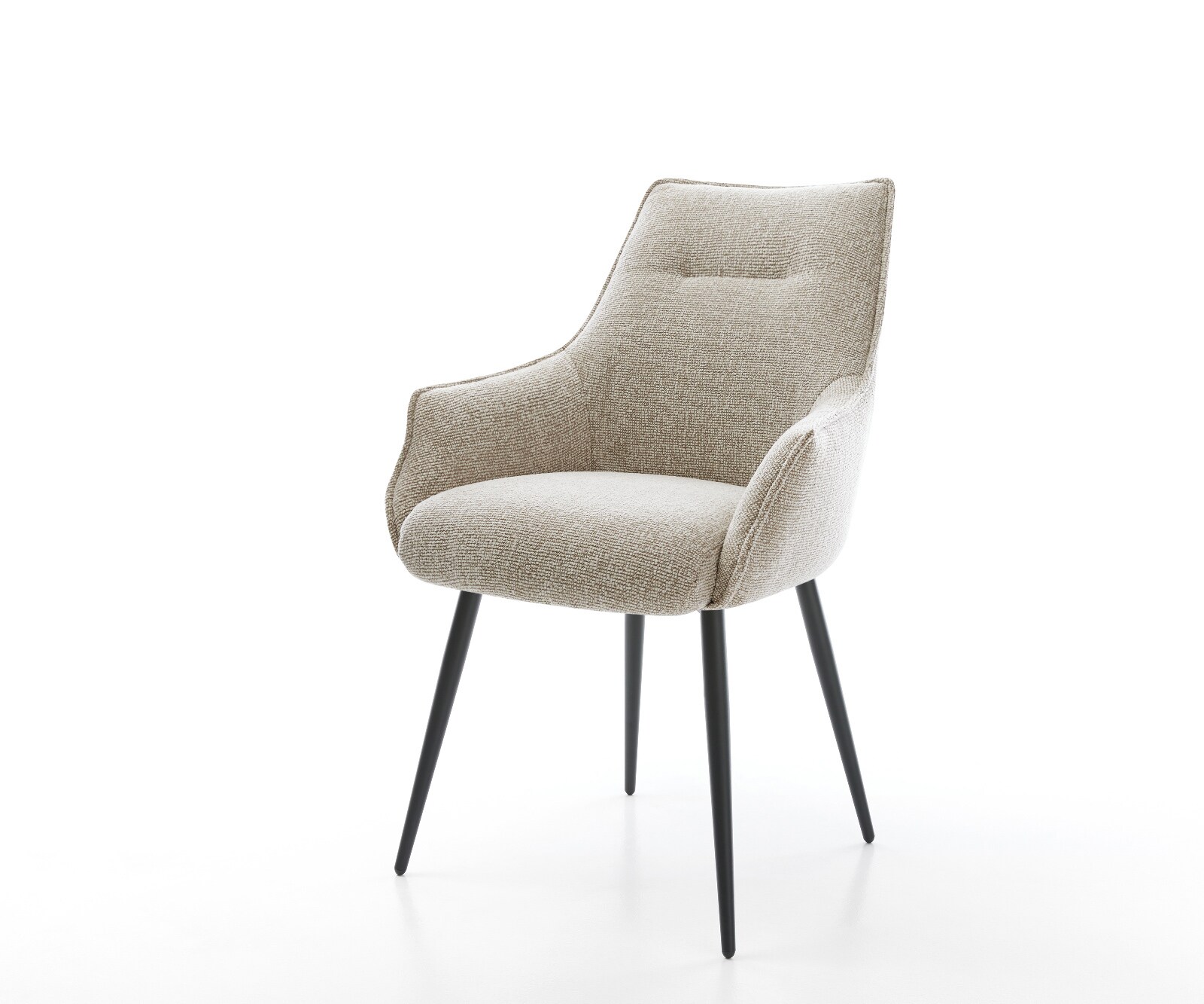 Eetkamerstoel Alja-Flex met armleuning geweven stof beige 4-poot conisch zwart pocketveer kern