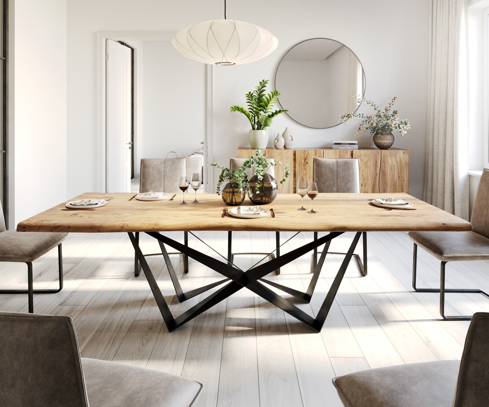 Eettafel Edge 260x100 acacia natuur Spider vlakstaal zwart Live-Edge 1