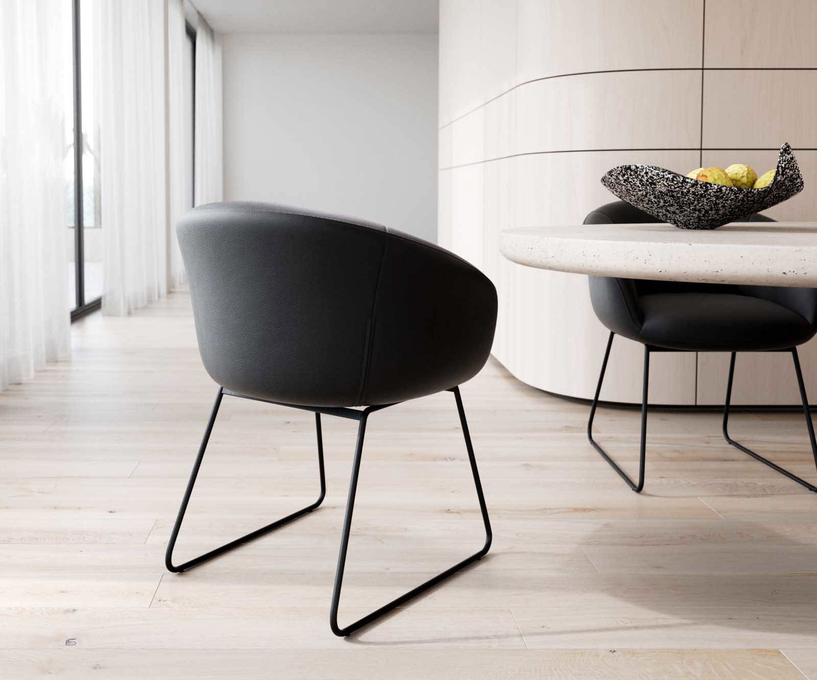 Eetkamerstoel Vinka-Flex met armleuning echt leer zwart slipframe zwart pocketveer kern 4 Eetkamerstoel Vinka-Flex met armleuning echt leer zwart slipframe zwart pocketveer kern 4