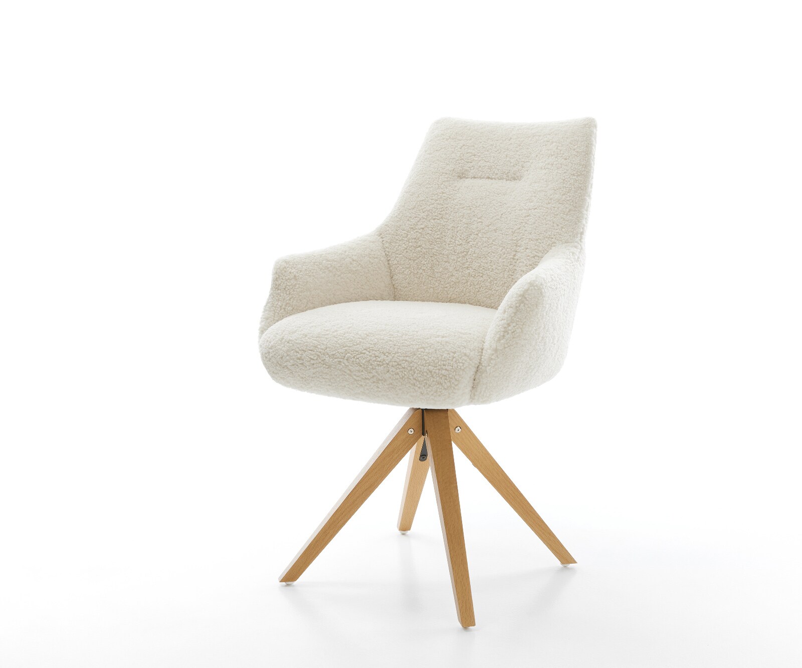 Draaistoel Alja-Flex met armleuning teddy beige houten frame hoekig natuur 180° draaibaar pocketveer kern