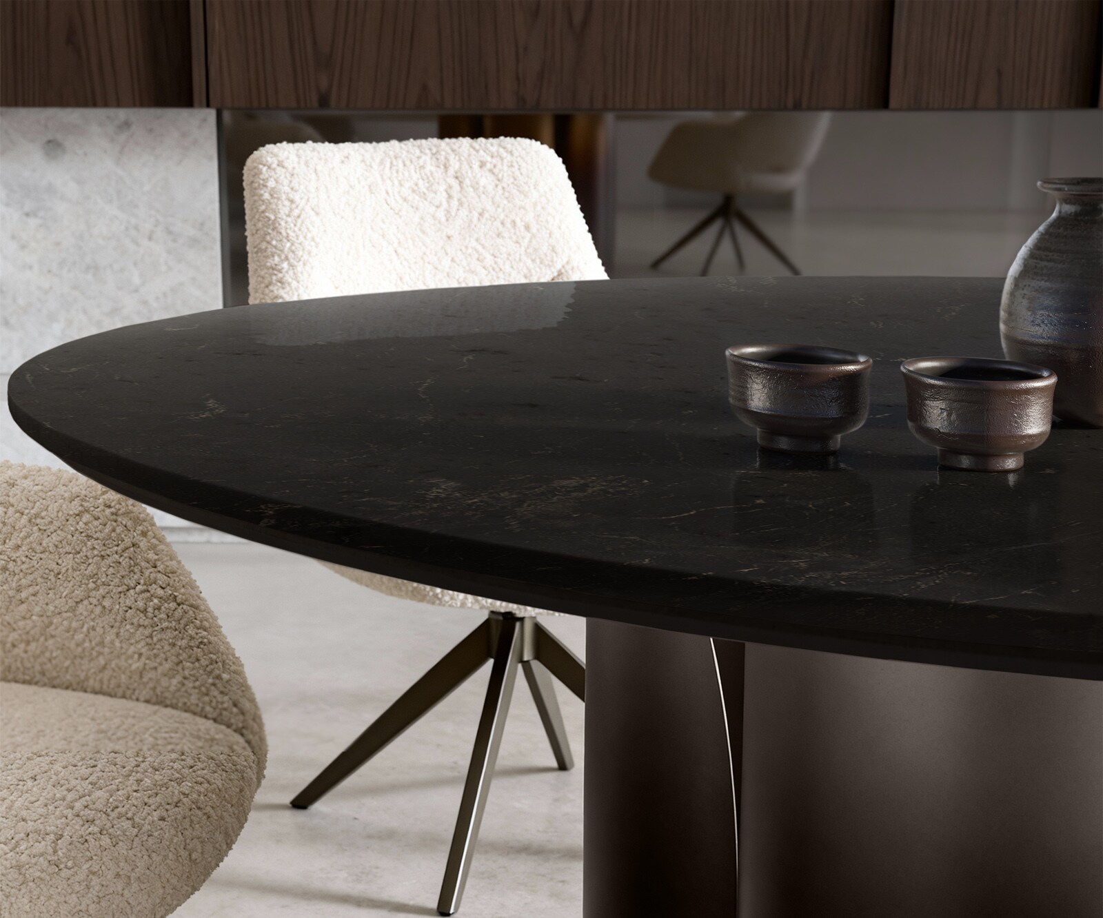 Eettafel Adenza rond 140x140 cm marmer zwart goud metaal Black Antique 5