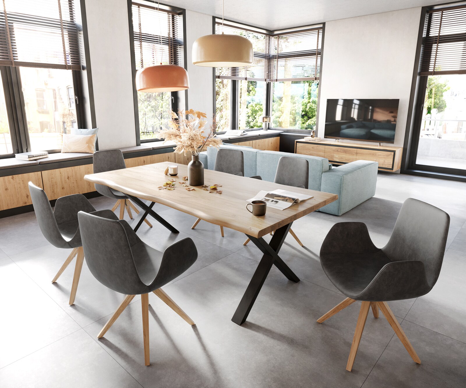 Eetkamerstoel Ilia-Flex met armleuning microvelours antraciet vintage houten frame hoekig natuur 3 Eetkamerstoel Ilia-Flex met armleuning microvelours antraciet vintage houten frame hoekig natuur 3