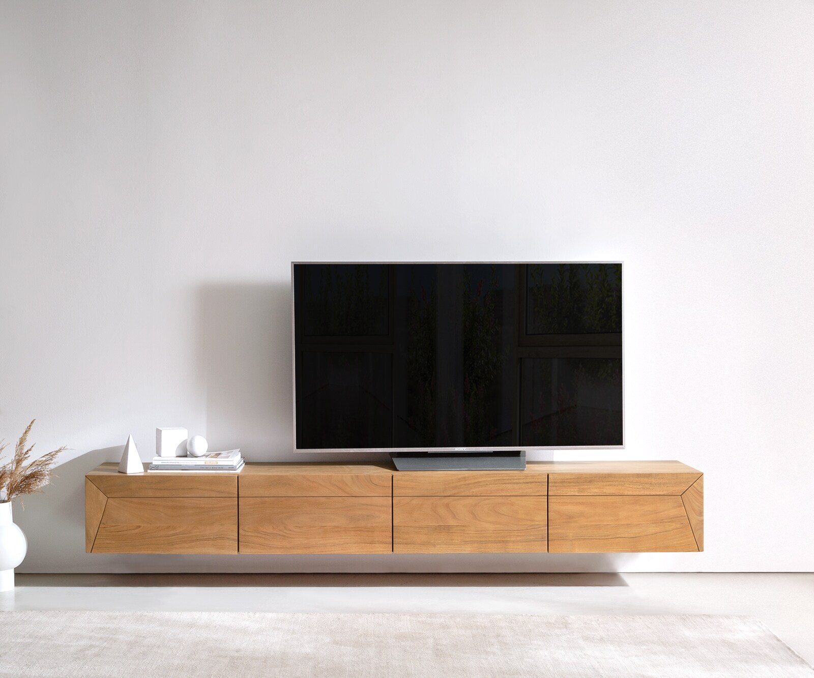 Tv-meubel Kayu 220 cm acacia natuur 4 deuren zwevend 1
