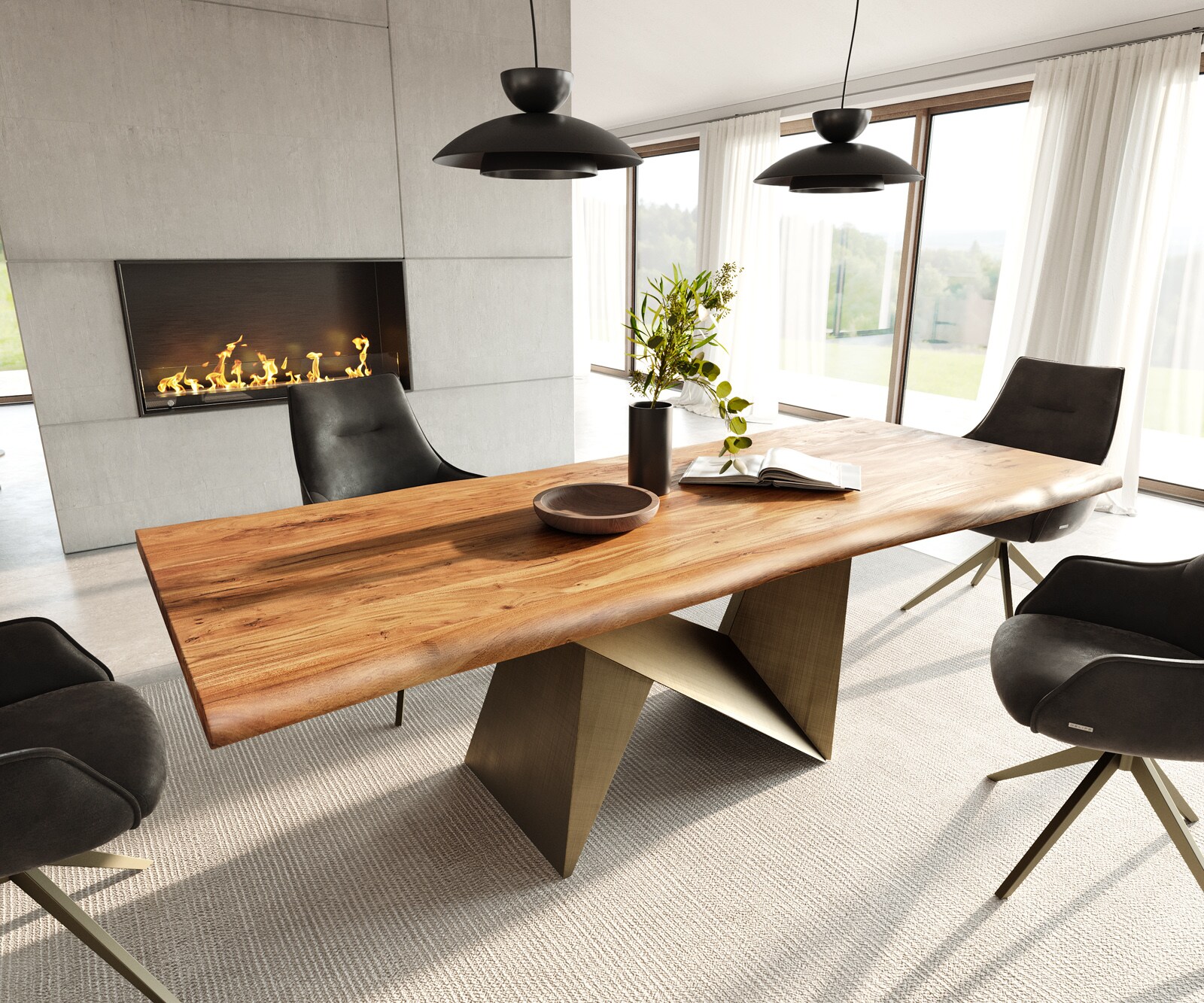 Eettafel Edge 240x100 acacia natuur Origami metaal goud Live-Edge 1