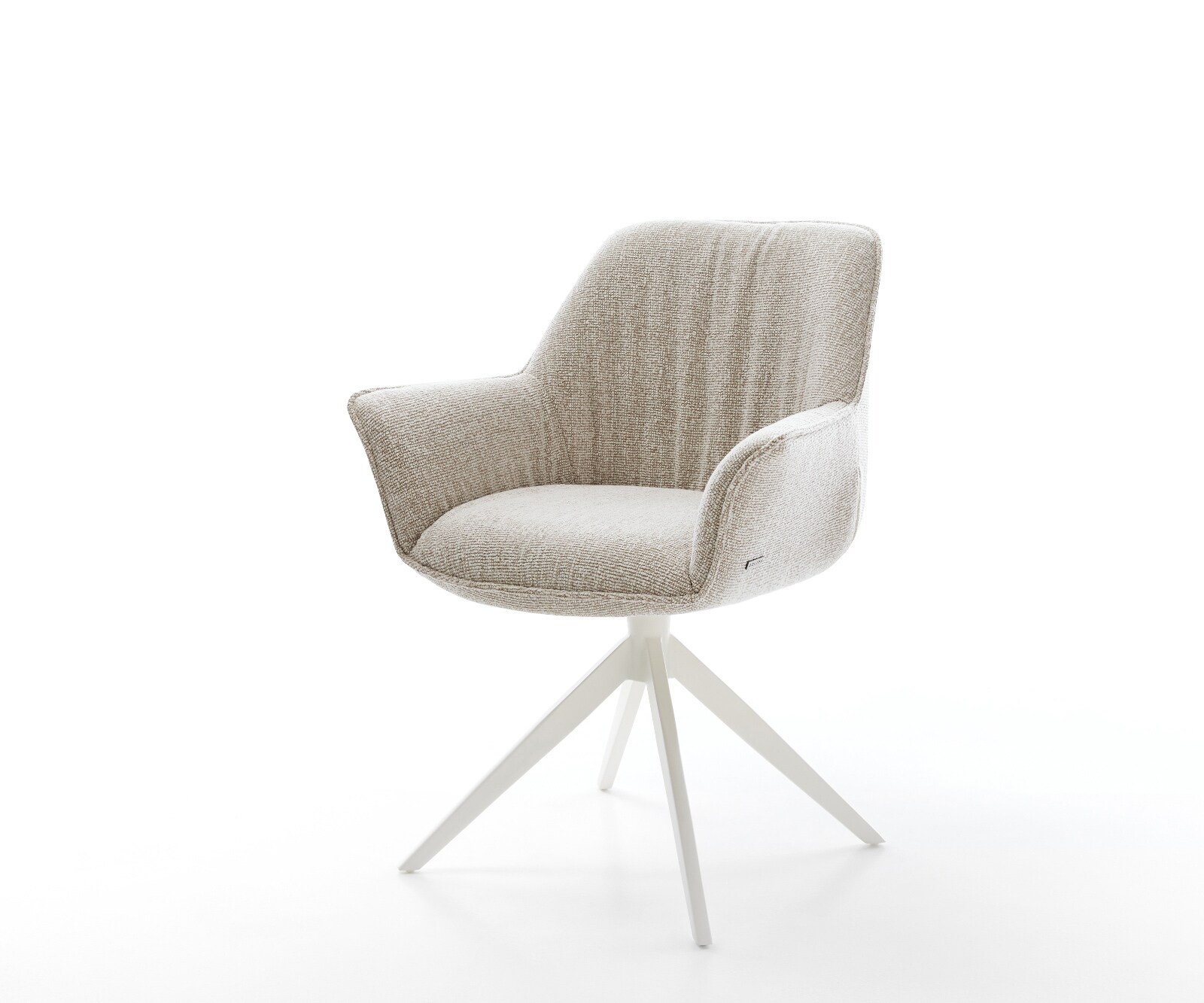 Draaistoel Keila-Flex met armleuning geweven stof beige kruisframe breed wit 360° draaibaar rocker-functie 1