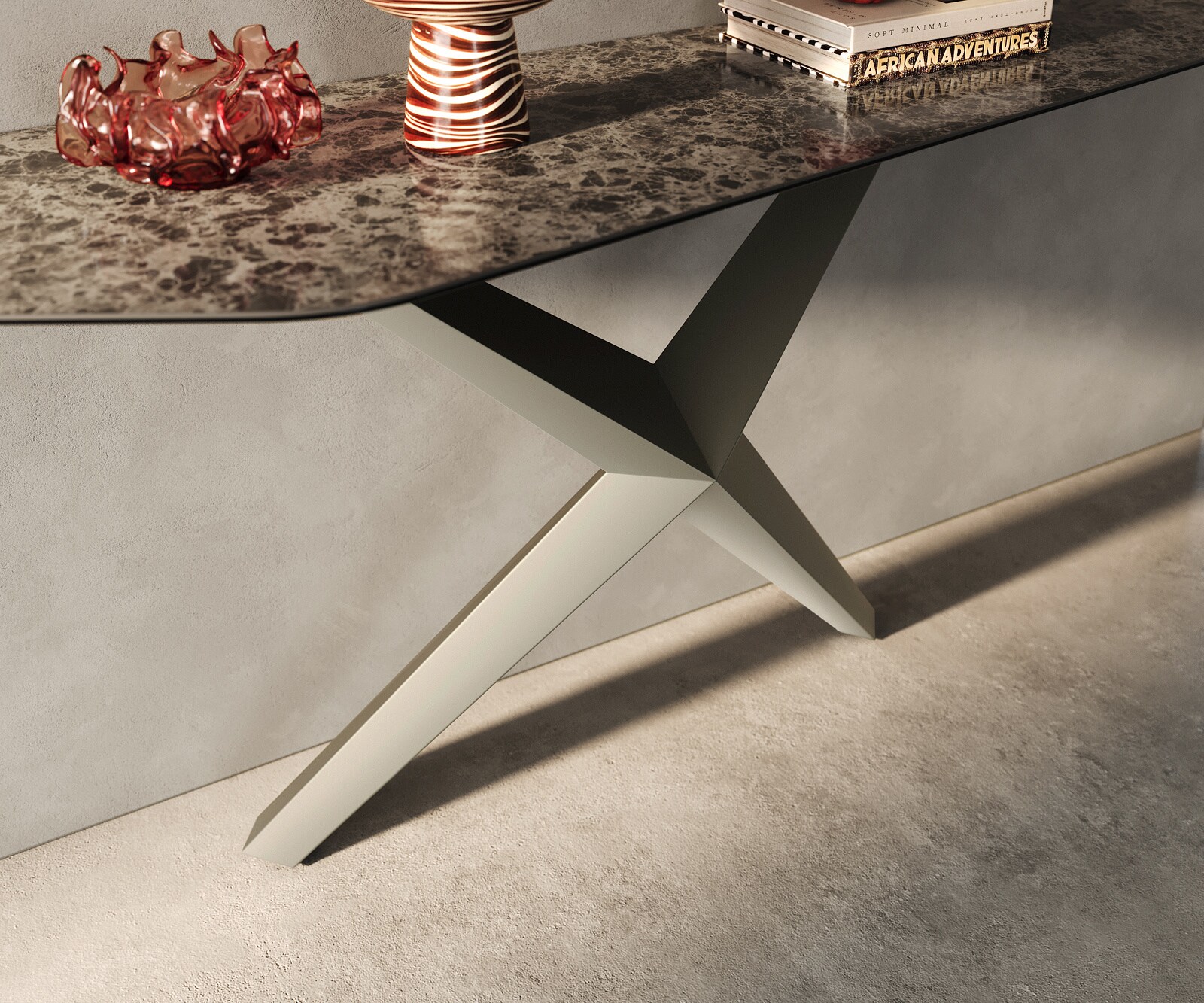 Consoletafel Edge Polygonaal 180x50 cm Keramiek Emperador Extra Lucidato Dunkelbraun Zentharo Metaal Effektfinish Titan 6