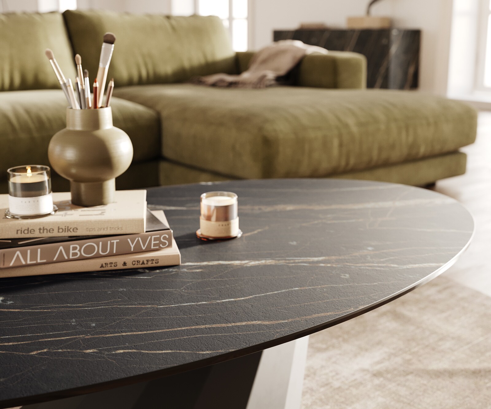 Salontafel Edge Oval 140x80 cm keramiek Laminam® Noir Desir bruin Parabi zwart metaal 5