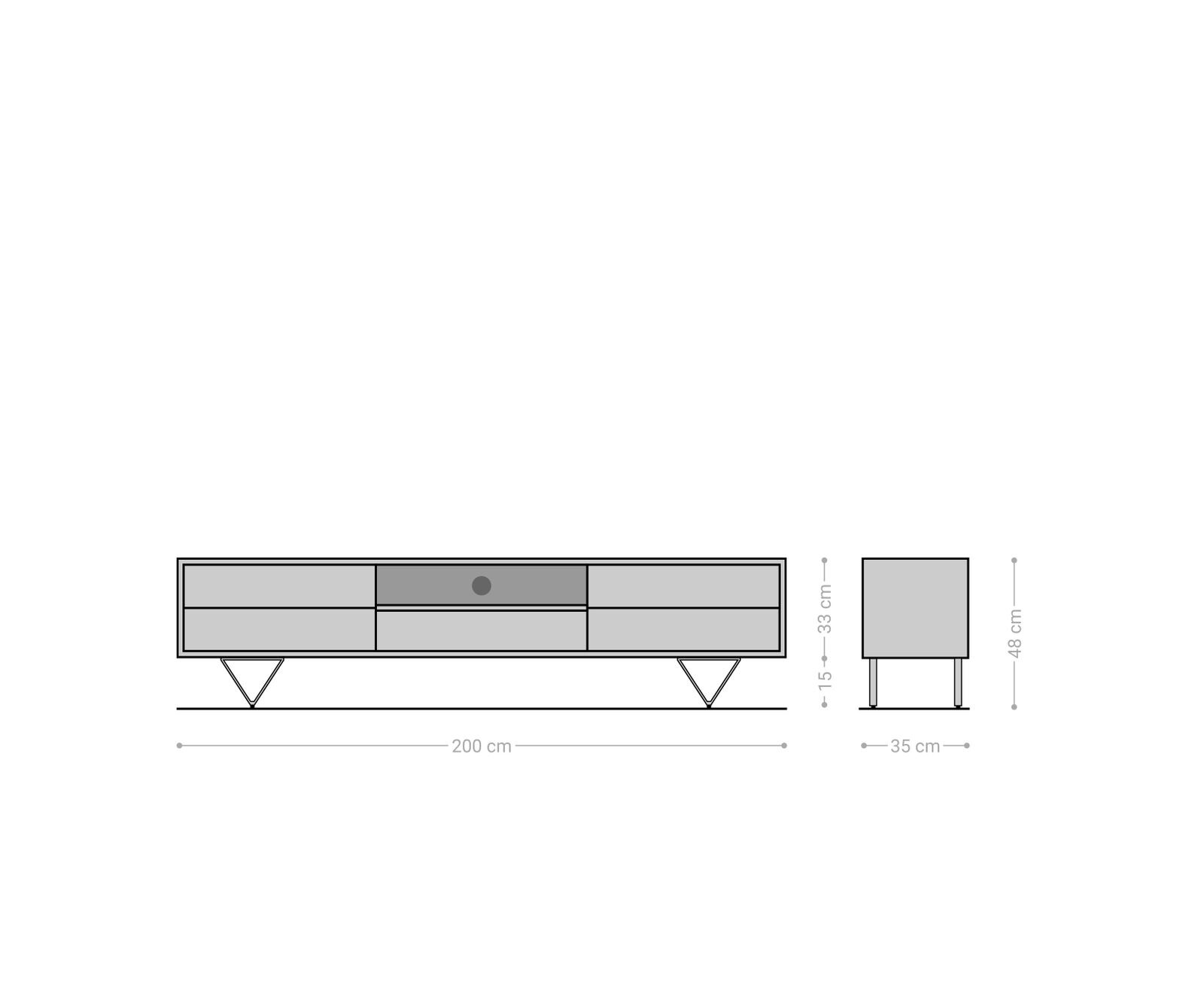 TV-Meubel Eloi Acacia Bruin 200x35 cm 2 Deuren 1 Lade V-Poot Zwart 6 TV-Meubel Eloi Acacia Bruin 200x35 cm 2 Deuren 1 Lade V-Poot Zwart 6